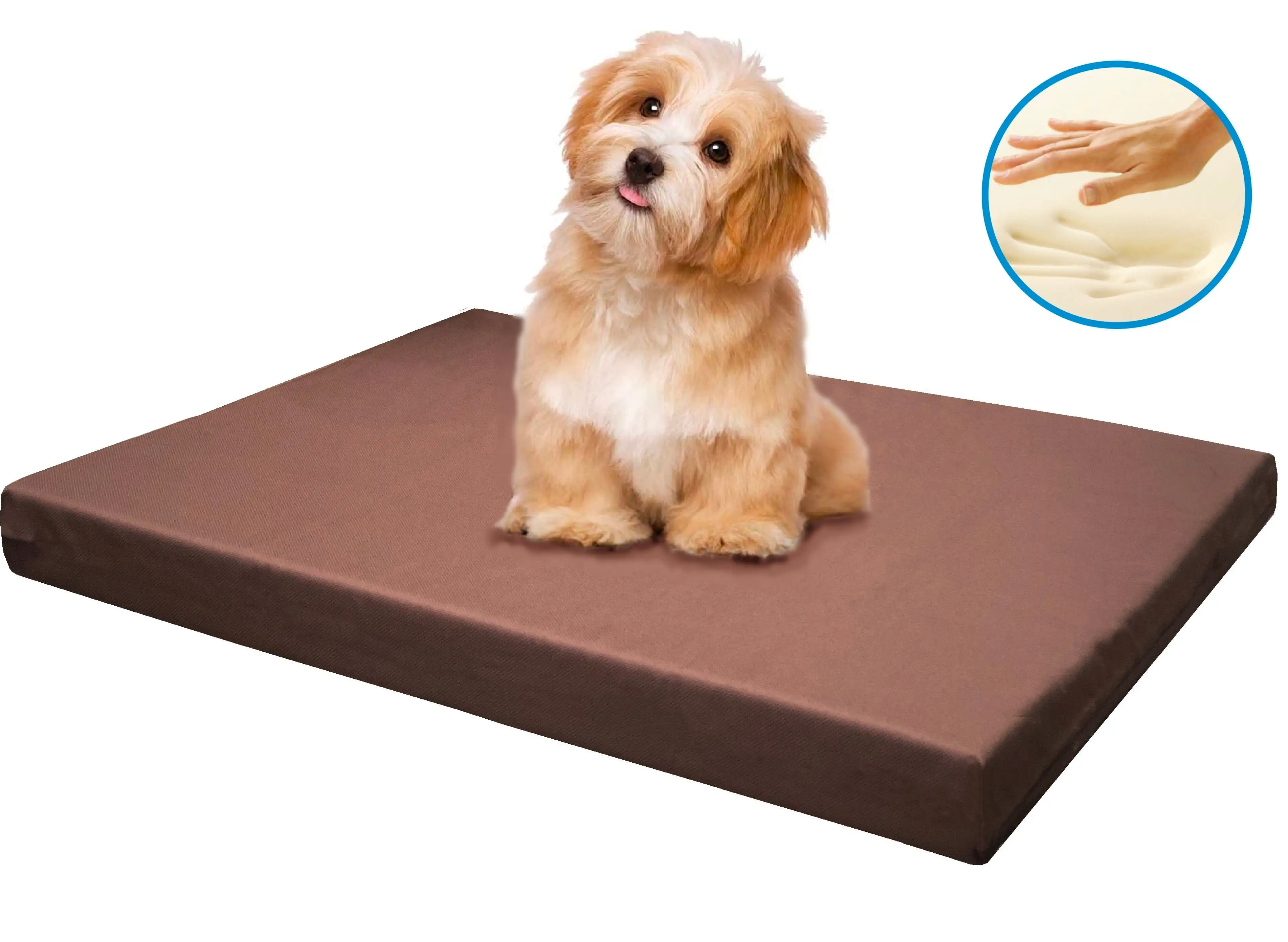 Dogbed4less Memory Foam Platform 42x28x3 Dog Bed. Crate Mattress with Brown Waterproof Removable Cover