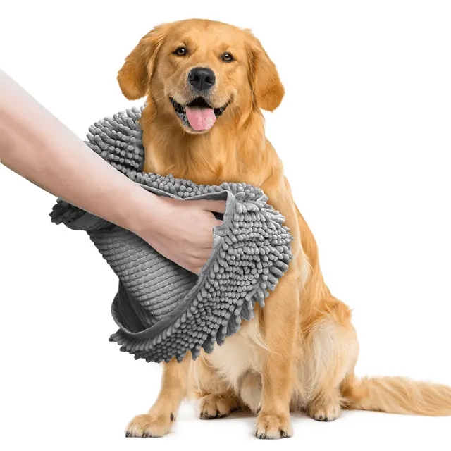 Doggy Dryer by Muddy Mat. Highly Absorbent Microfiber Washable Dog Shammy Quick Drying Towel Absorber - Extra Soft Plush Wrap Chenille Bath Towels to Dry Soggy Large Pets & Small Puppy - Grey