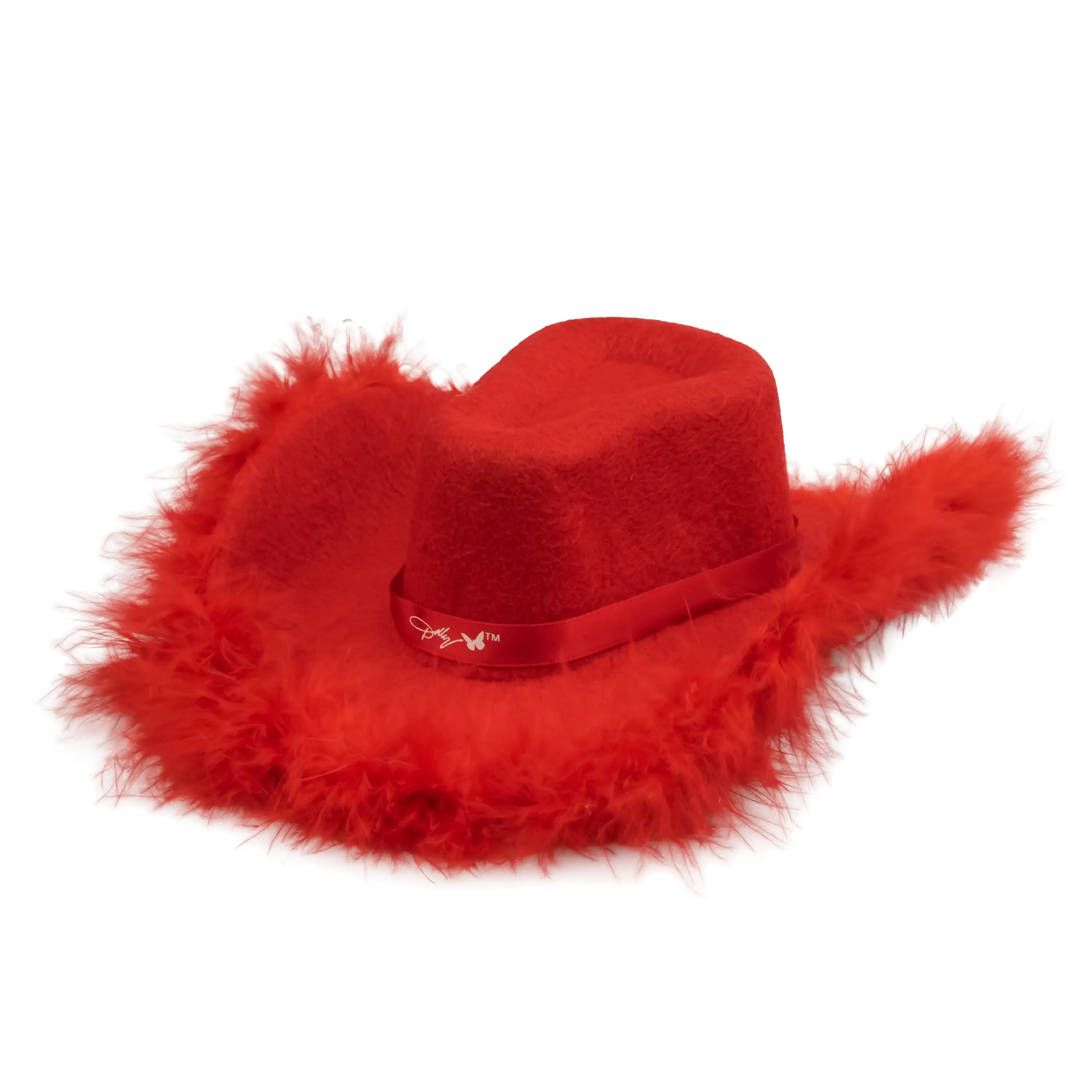 Doggy Parton. Dog and Cat Clothes. Fur Trimmed Cowboy Pet Hat. Red. XS/S