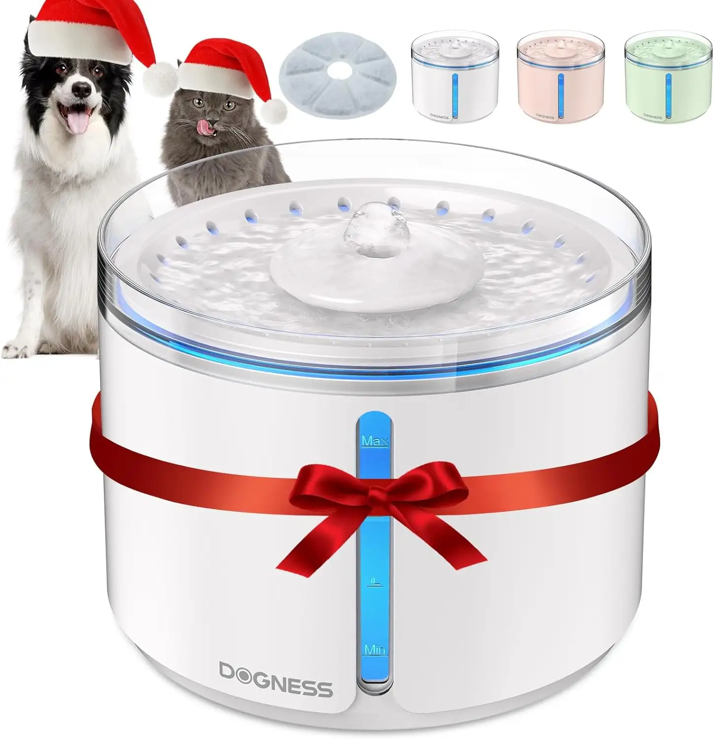 Dogness Cat Water Fountain Ultra Silent Cat Fountain 74oz/2.2L Automatic Water Dispenser for Cats and Small Dogs (White)