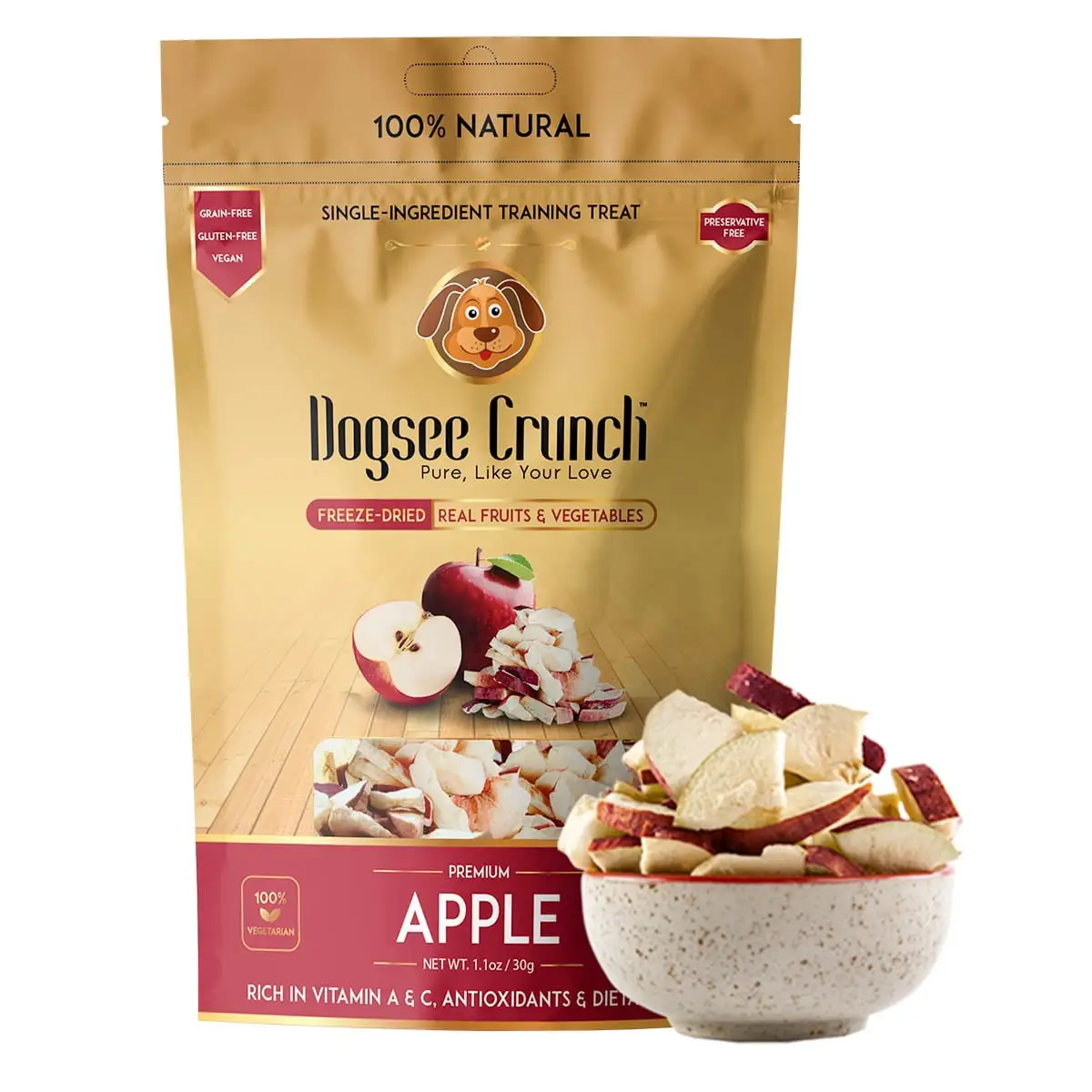 Dogsee Training Crunch Treat | Single Ingredient Freeze-Dried Treat | Apple | For Dogs 30G