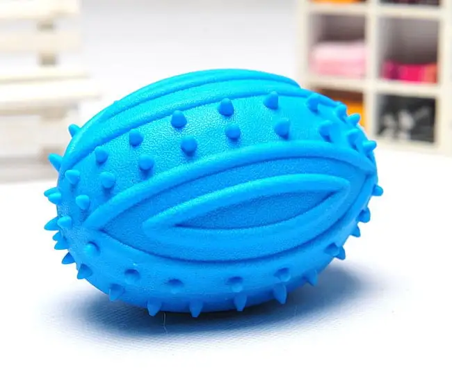 Don't Miss! Gomind Pet Dog Ball Fetch Ball Chew Toys.Rubber Rugby Ball Football for Small Dogs Pets Rugby Football Dog Squeaky Chew Toy: for Fetch and Teeth Cleaning Ball. for Small to Medium Breeds