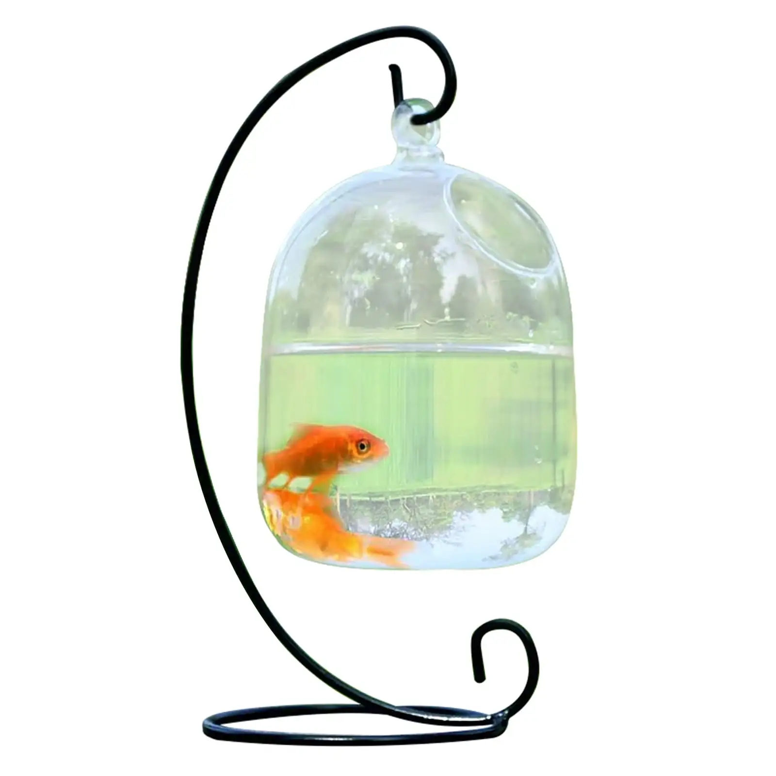 Doolland Desk Hanging Fish Tank Bowl with Stand. Small Table Top Glass Fish Bowl Mini Aquarium for Betta Fish Home Decor (Without fish