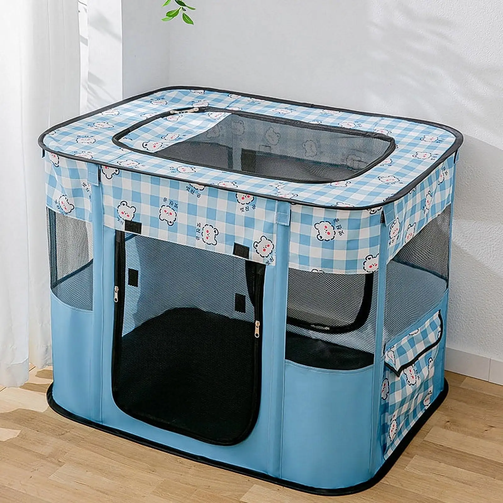 Door Folding Pet Crate Cage Cat Carrier Dog Cat Kennel.ZBH.Blule