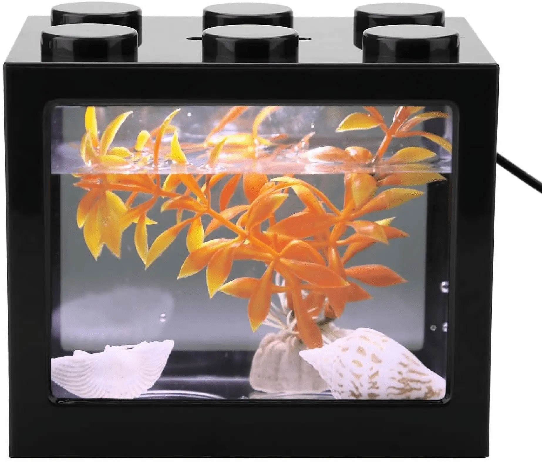 Dosaele Small Betta Fish Tank Multifunctional USB Rechargeable Fish Tank with LED Light Lamp Reptile Feeding Box Tank Building Block Fish Bowl Home Decor LED Light Feeding Box(Black)