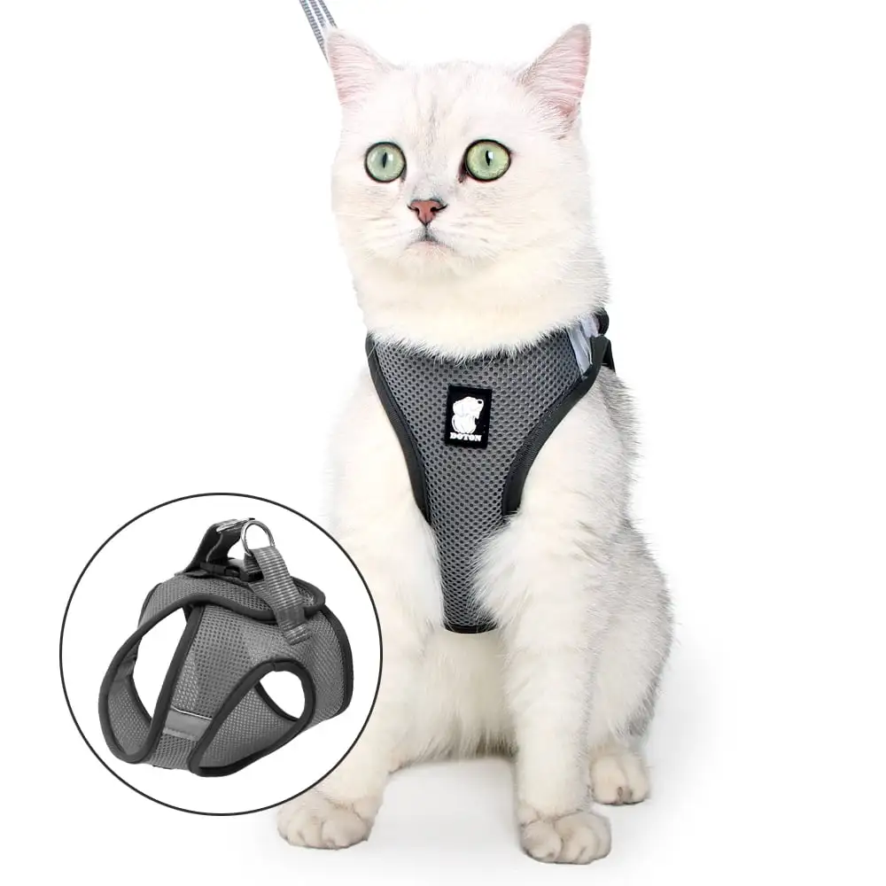 Dotoner Cat Harness and Leash - Ultra Light Escape Proof Kitten Collar Cat Walking Jacket with Running Cushioning Soft and Comfortable Suitable for Puppies Rabbits(XS.Gray)