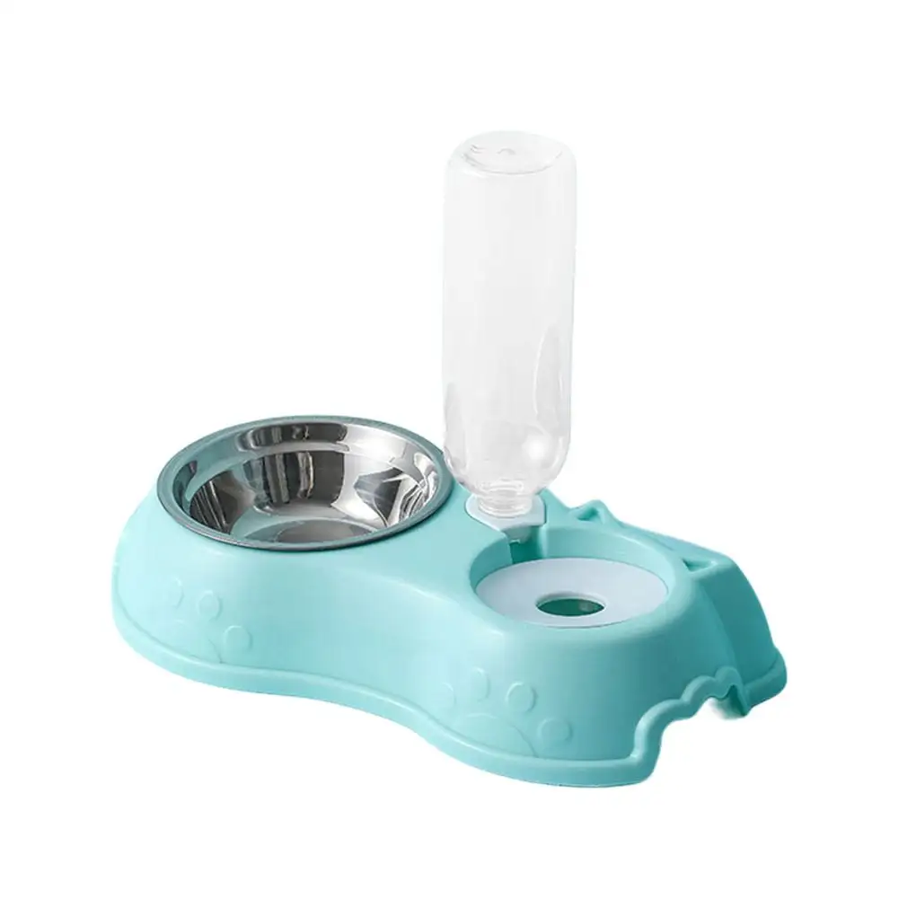 Double Dog Cat Bowls. Raised Pets Water and Food Bowl Set with Automatic Water Dispenser Bottle Detachable Stainless Steel Bowl No-Spill Pet Feeder for Small Medium Dogs and Cats Puppy Kitten Rabbit