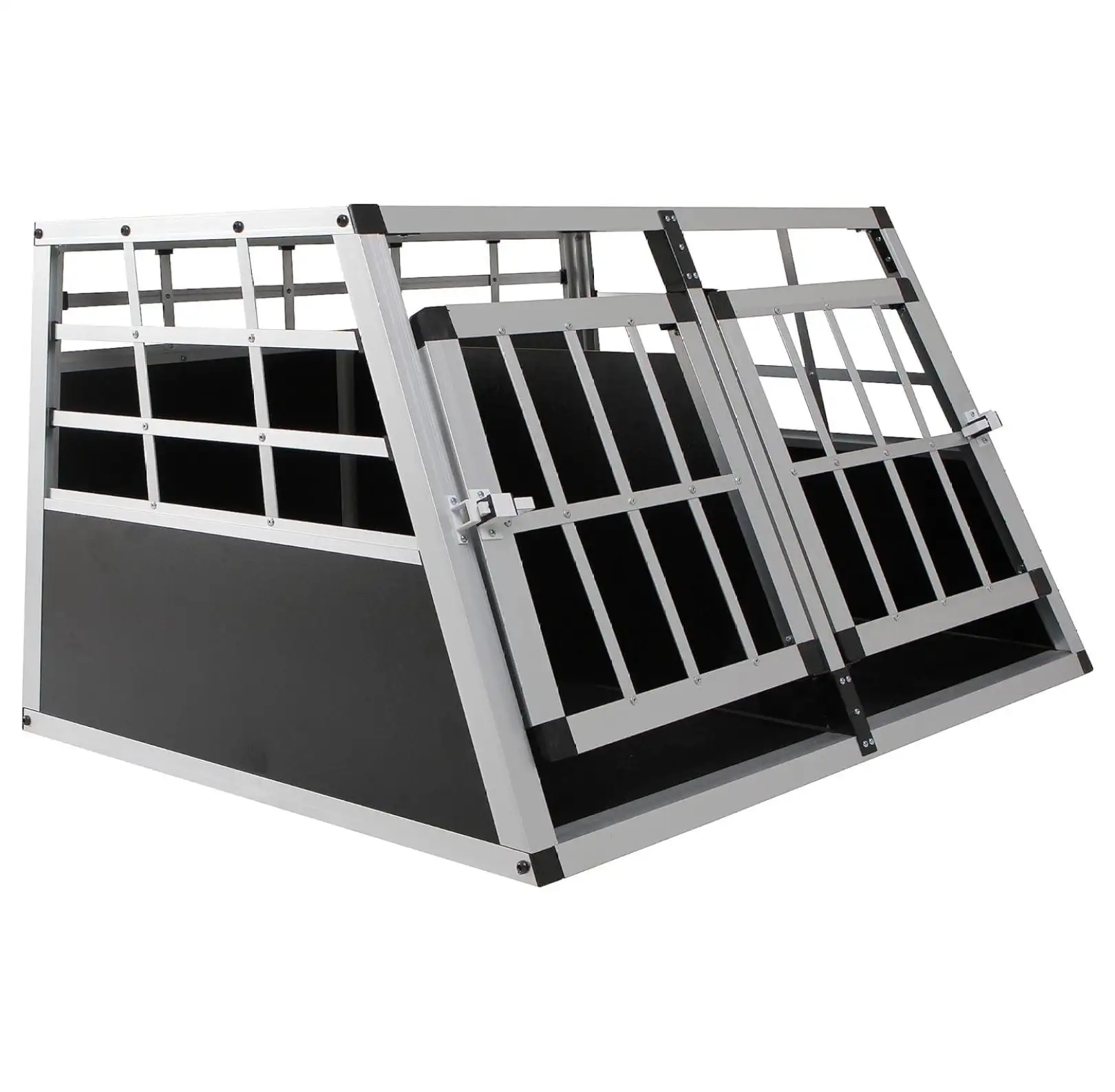 Double Doors Pet Car Transport Cage Aluminium Puppy Travel Crate Box Trapezoidal Kennel Dog Cat Cage