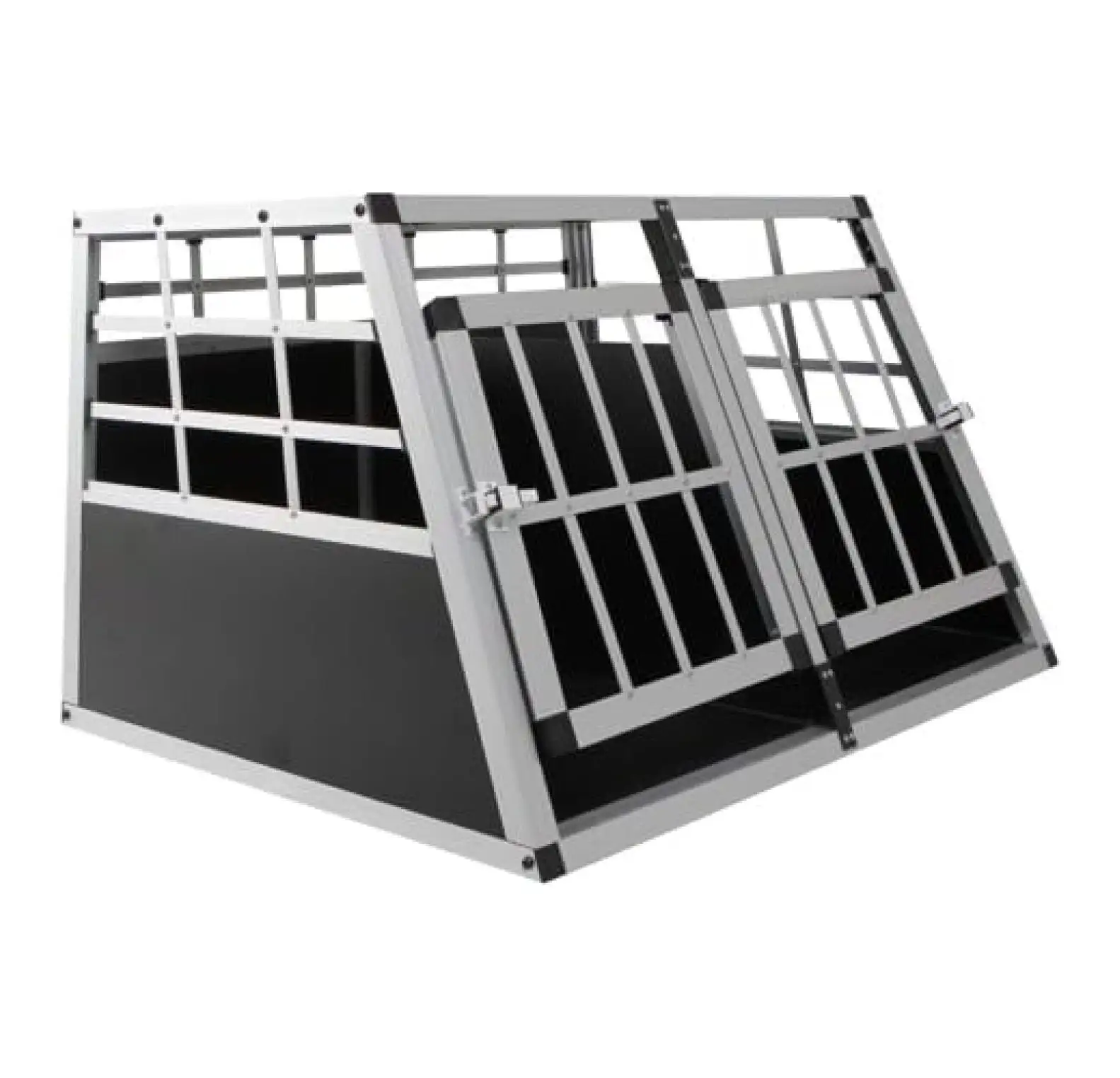 Double Doors Pet Car Transport Cage Aluminium Puppy Travel Crate Box Trapezoidal Kennel Dog Cat Cage