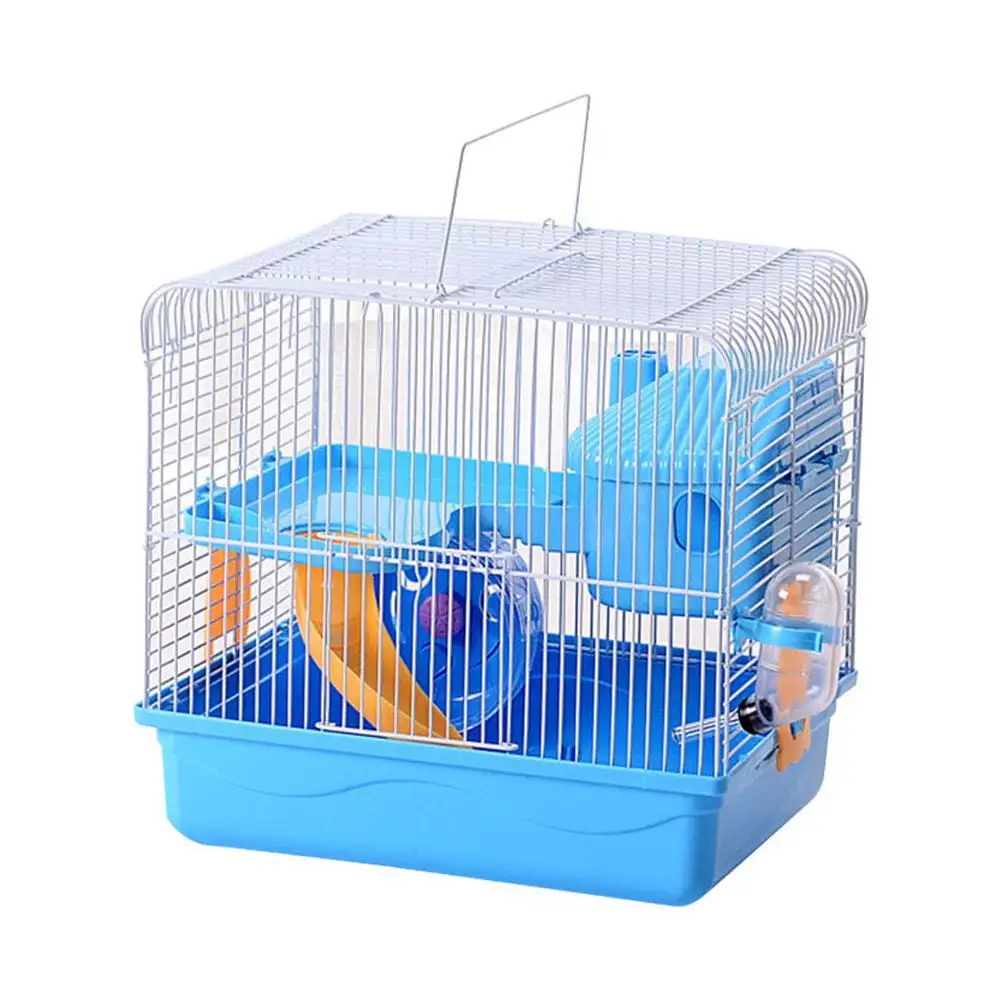 Double Layers Hamster Cage Pet House Portable Small Pets House Chinchilla Hamster House (Blue)