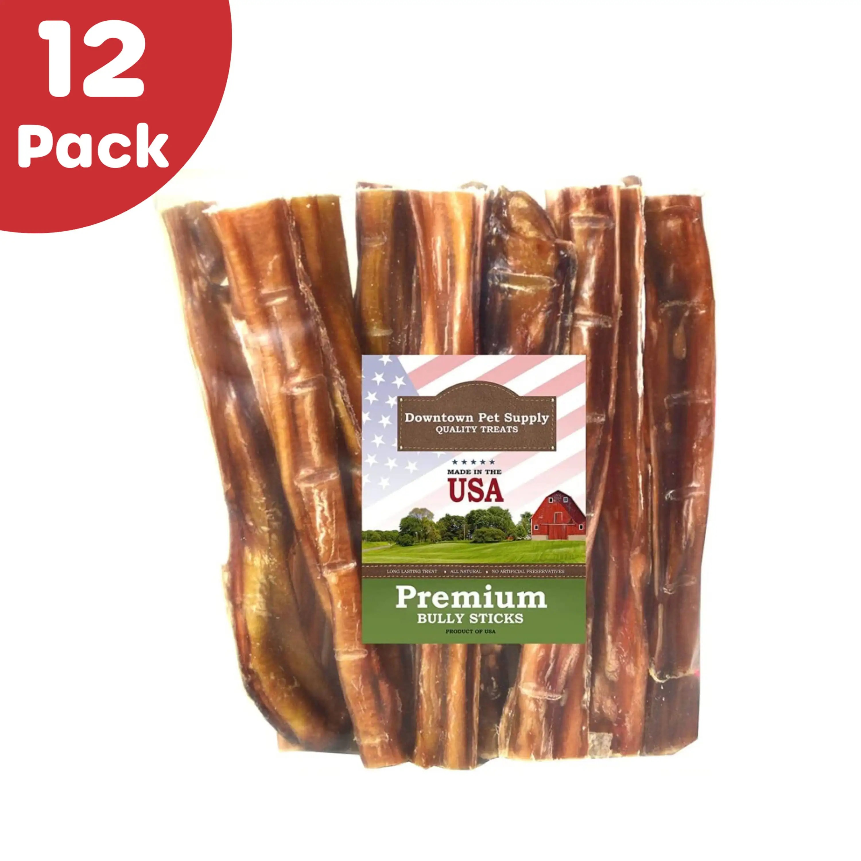 Downtown Pet Supply Bully Sticks for Small Dogs Rawhide Free Dog Chews 6. 12 Pack