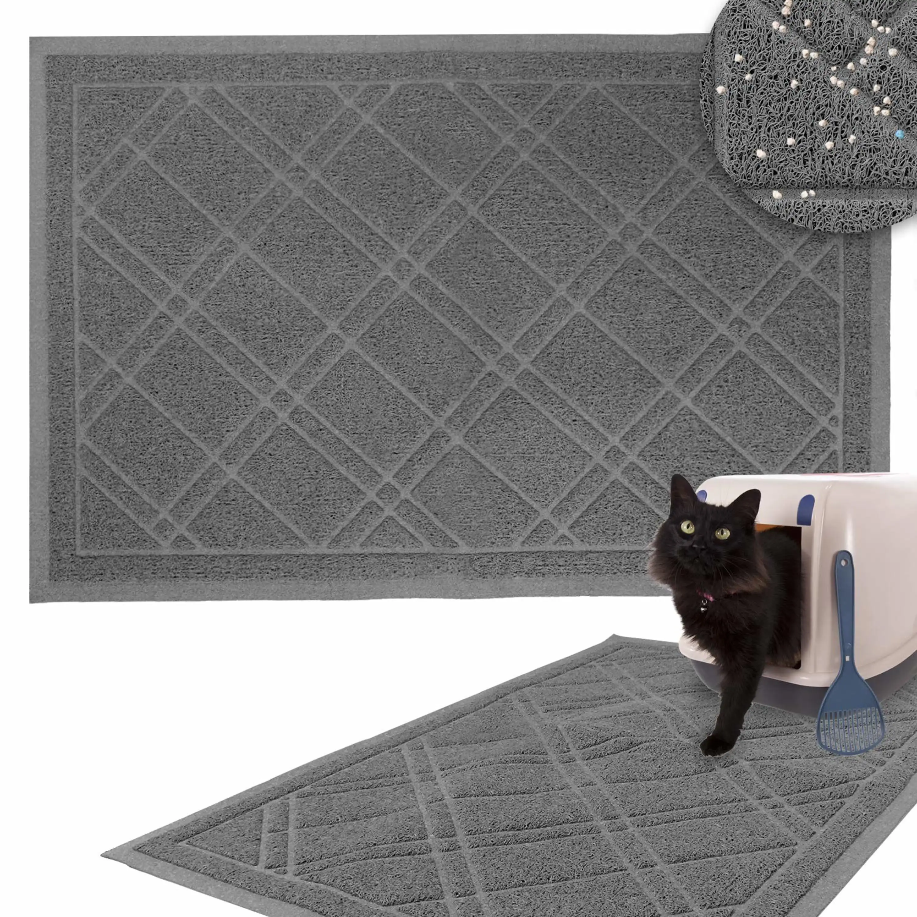 Downtown Pet Supply Cat Litter Mat. Non Slip Litter Box Mat Grey. 15.5 x 23. Small