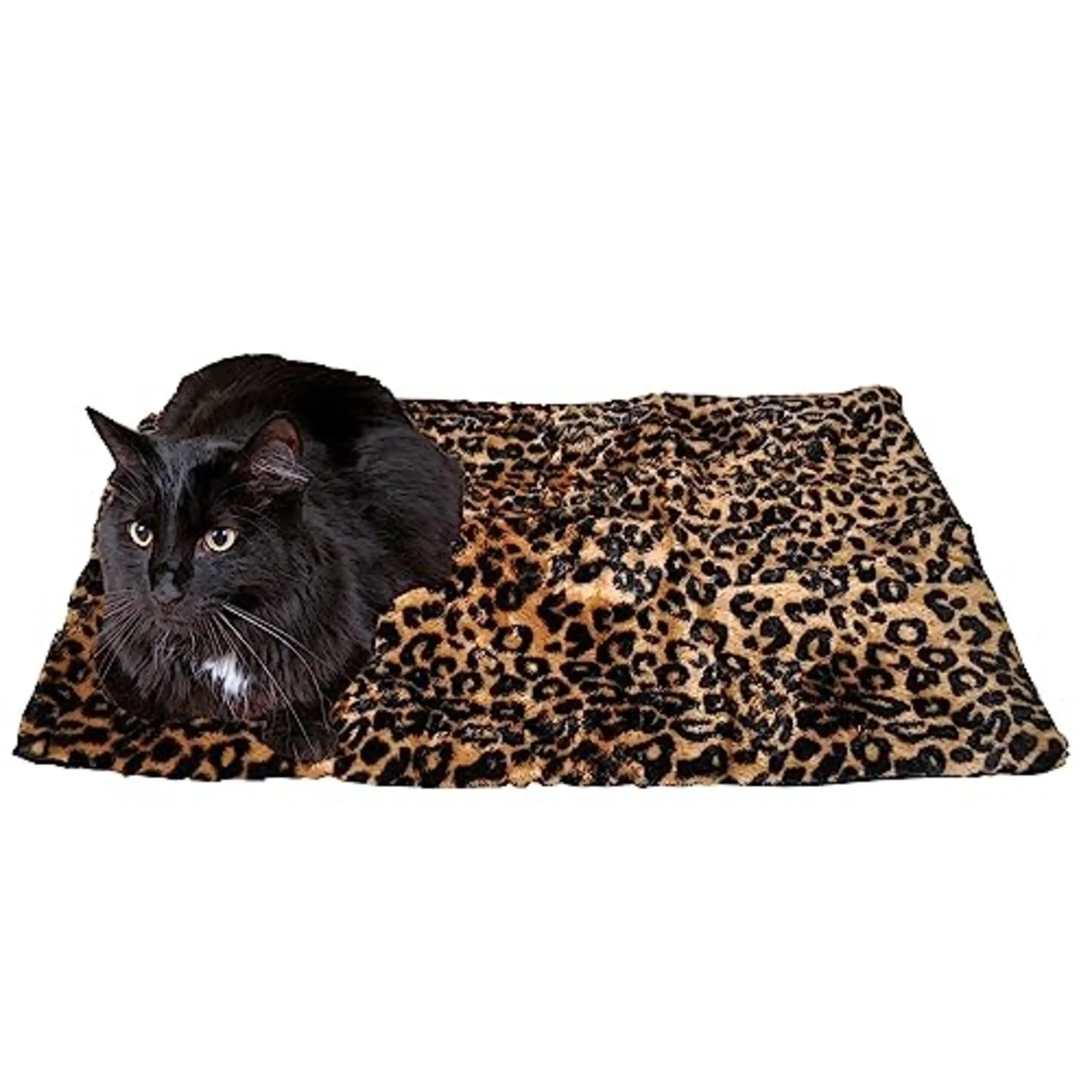 Downtown Pet Supply Thermal Cat Bed - Insulated Cat Mat with Aluminum Film & Sherpa Backing - Washer Safe Faux Fur Cover - Self-Warming Nap - Large - Animal Print Beige - 30 x 18 in Cat