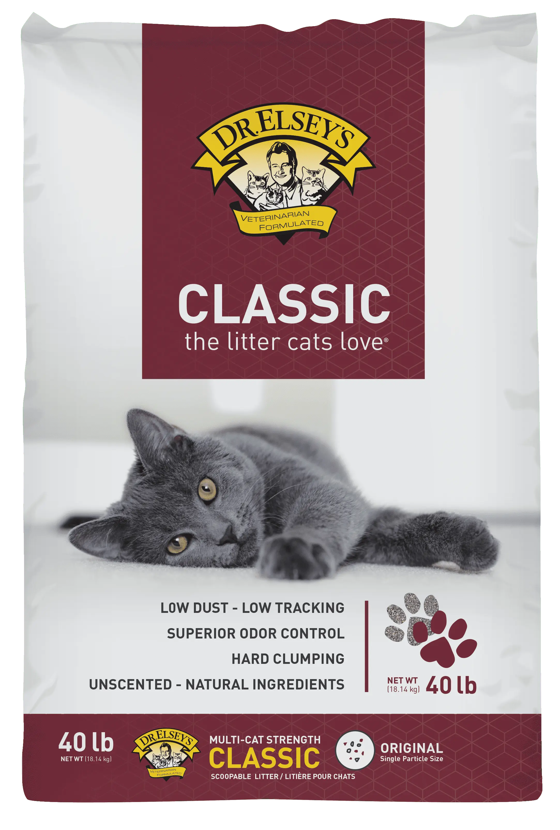 Dr. Elsey's Precious Cat Classic Multi-Cat Clumping Unscented Clay Cat Litter. 40lb Bag