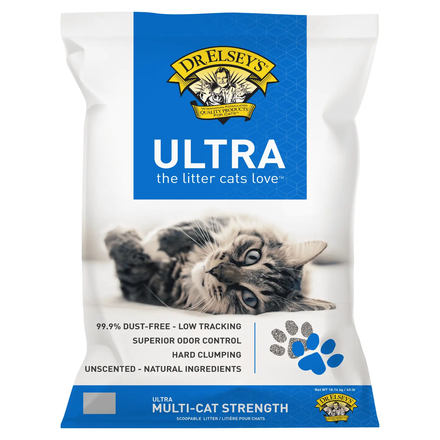 Dr. Elsey's Precious Cat Ultra Unscented Clumping Clay Cat Litter. 40lb Bag