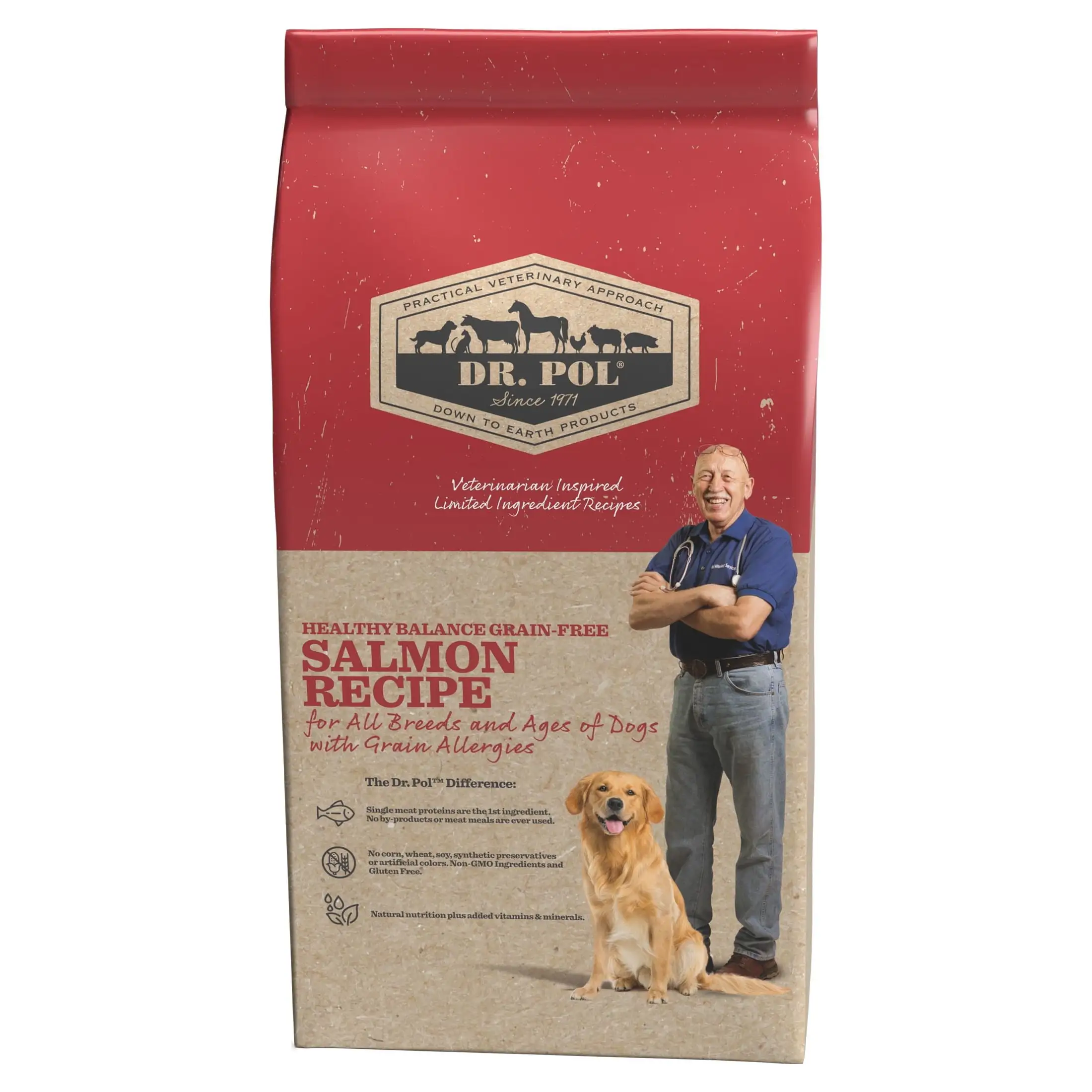 Dr. Pol Healthy Balance Limited Ingredient Grain-Free Salmon Recipe Adult Dry Dog Food for All Breeds. Ages and Sizes of Dogs. 4 lb. Bag