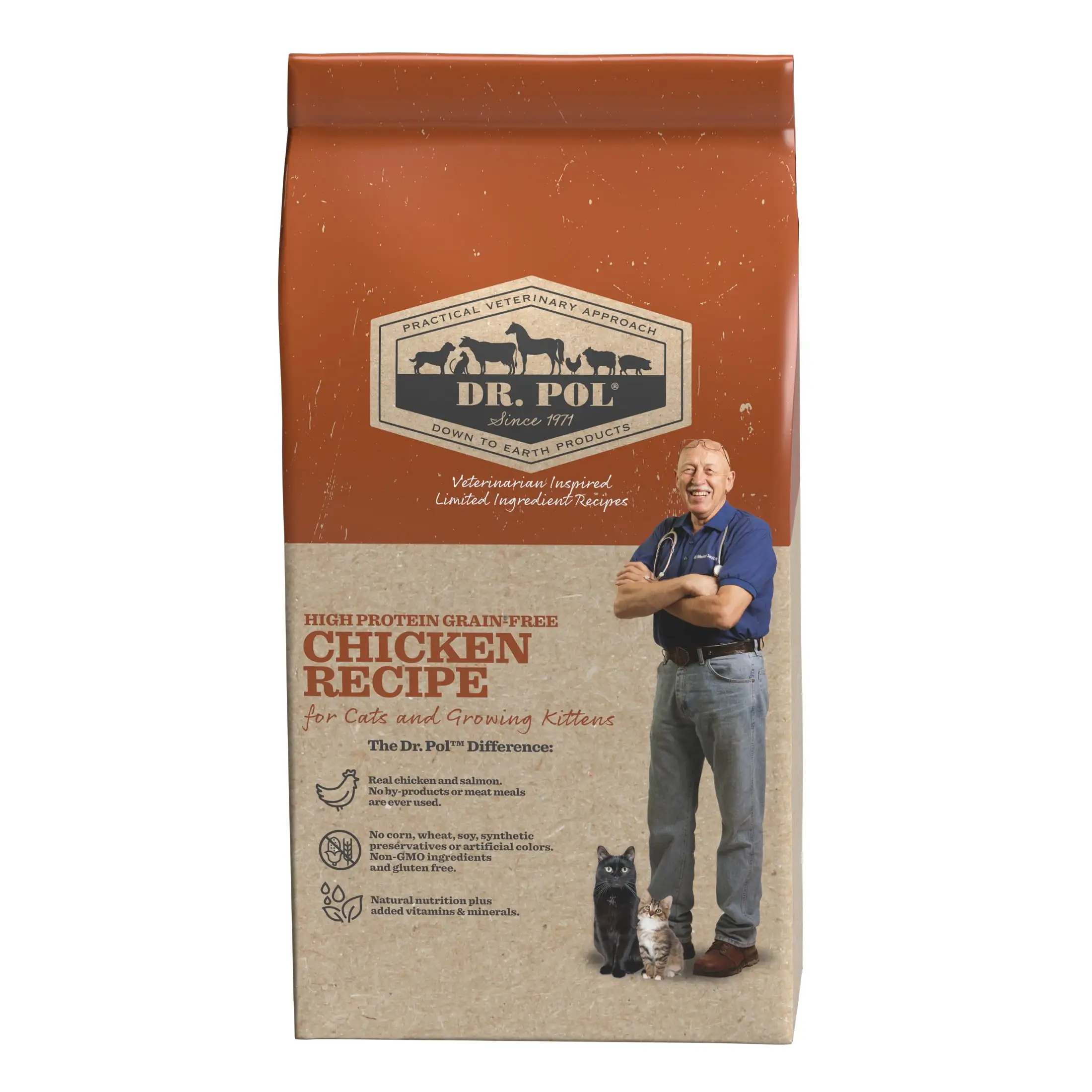 Dr. Pol High Protein Limited Ingredient Chicken Recipe Dry Cat Food for All Breeds. Ages and Sizes of Cats and Growing Kittens. 8 lb. Bag