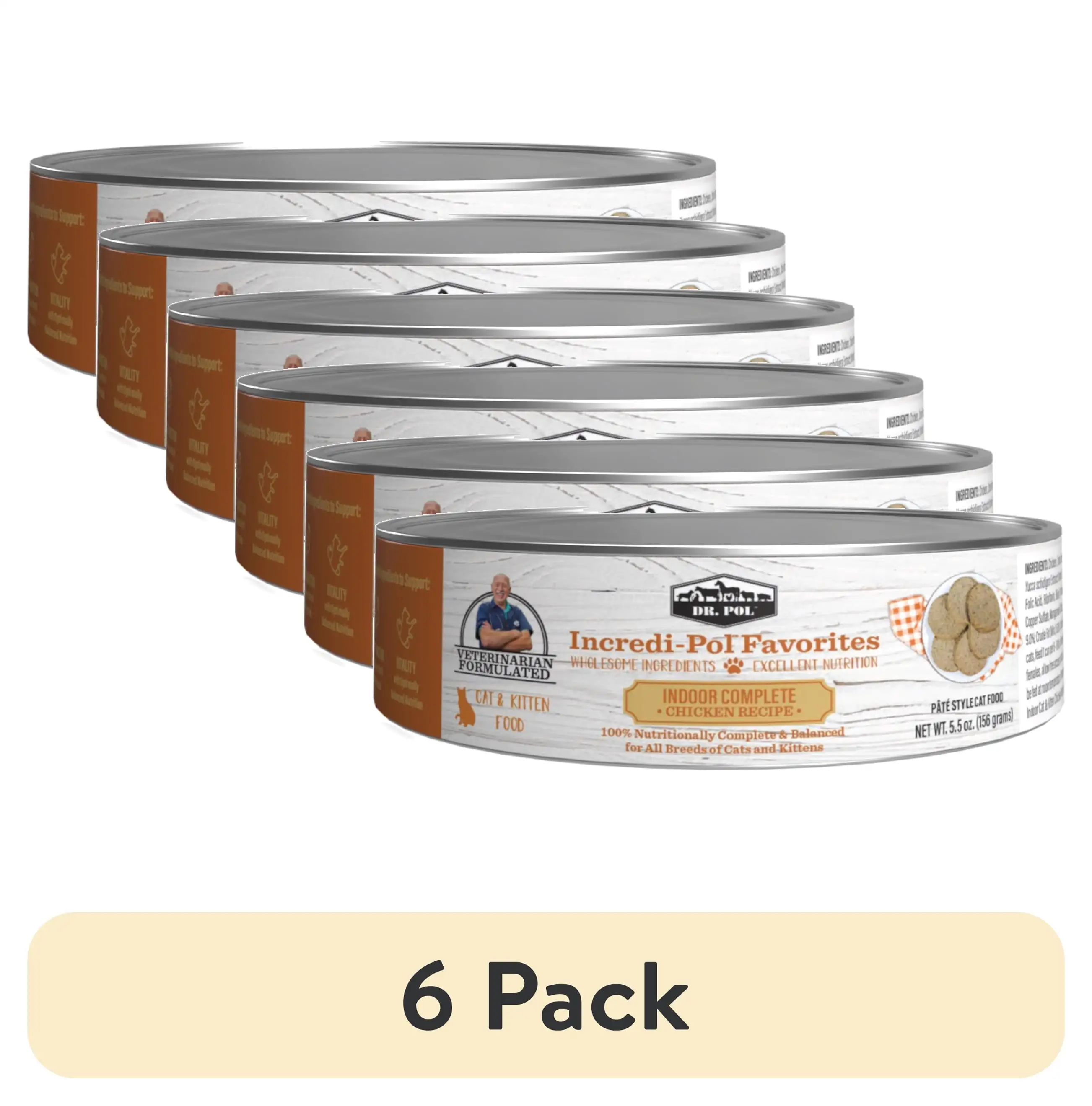 (6 pack) Dr. Pol Incredi-Pol Favorites Chicken Indoor Complete Canned Cat Food. 5.5oz.