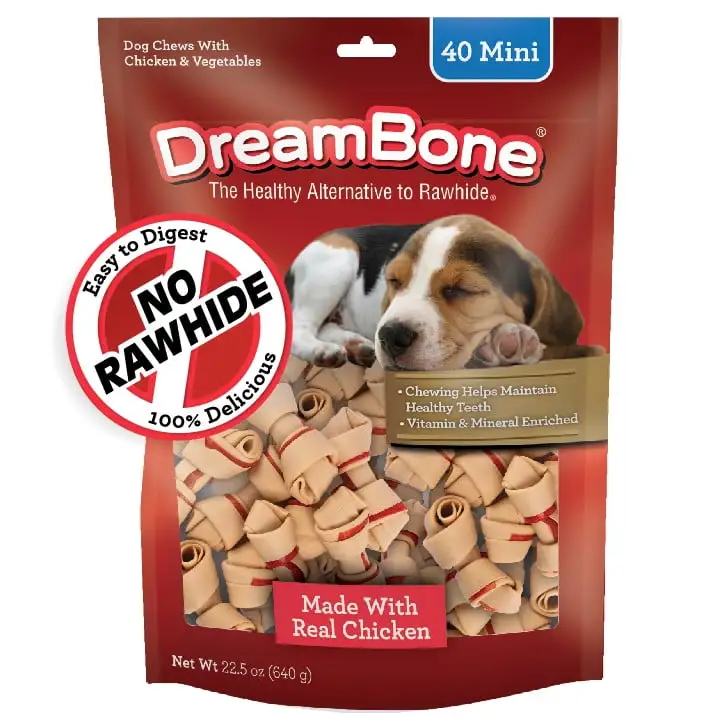 DreamBone Chicken Flavored Rawhide-Free Chews for Dogs. Mini Bones. 40 Count. 22.5 oz.