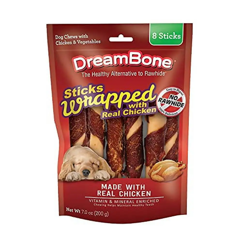 DreamBone Sticks No Rawhide Wrapped with Real Chicken. 8 Count