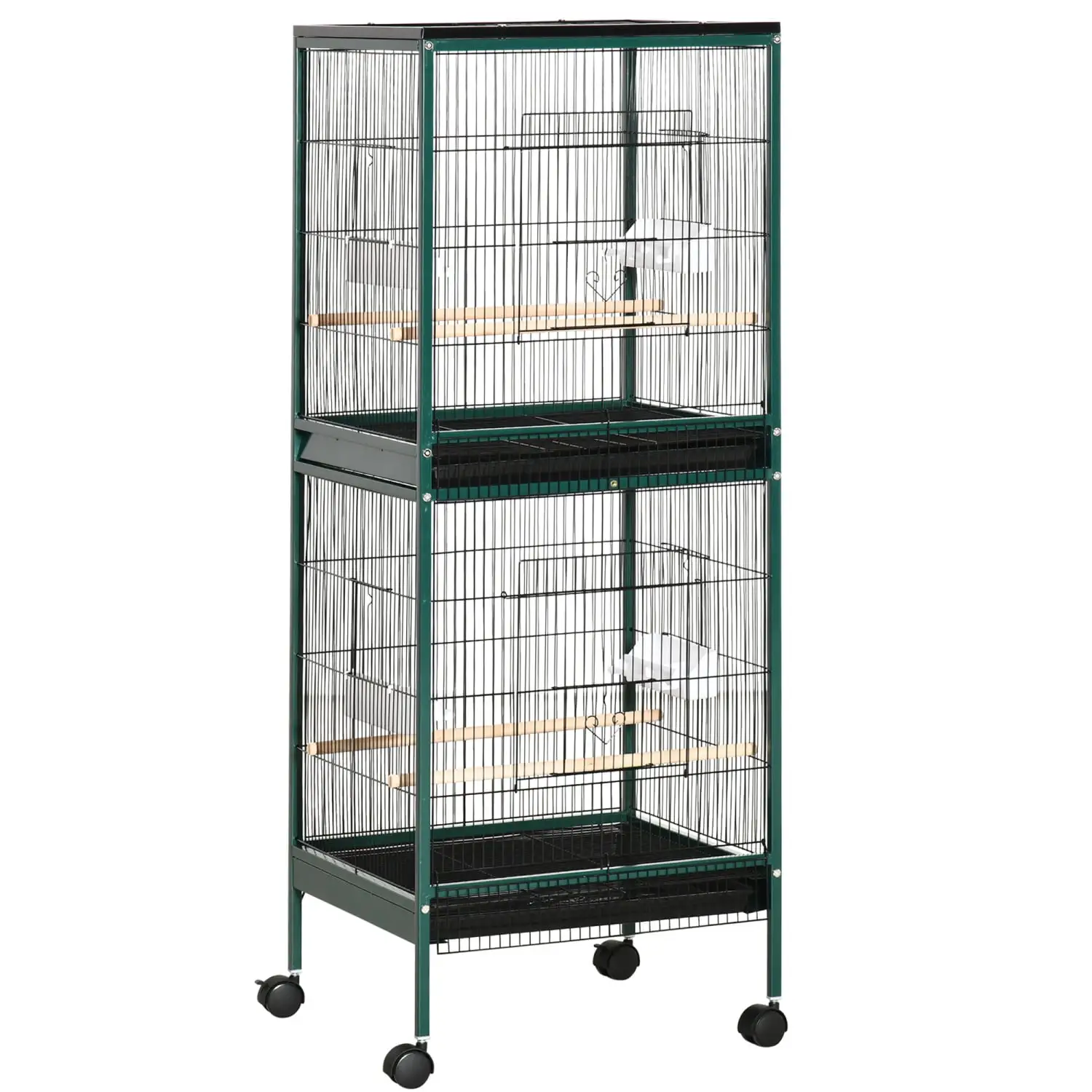 DremFaryoyo 55-Inch Large Flight Bird Cage Bird Aviary Indoor with Multi-Door Design Cage with Stand & Tray for Budgies Canaries Finches Green