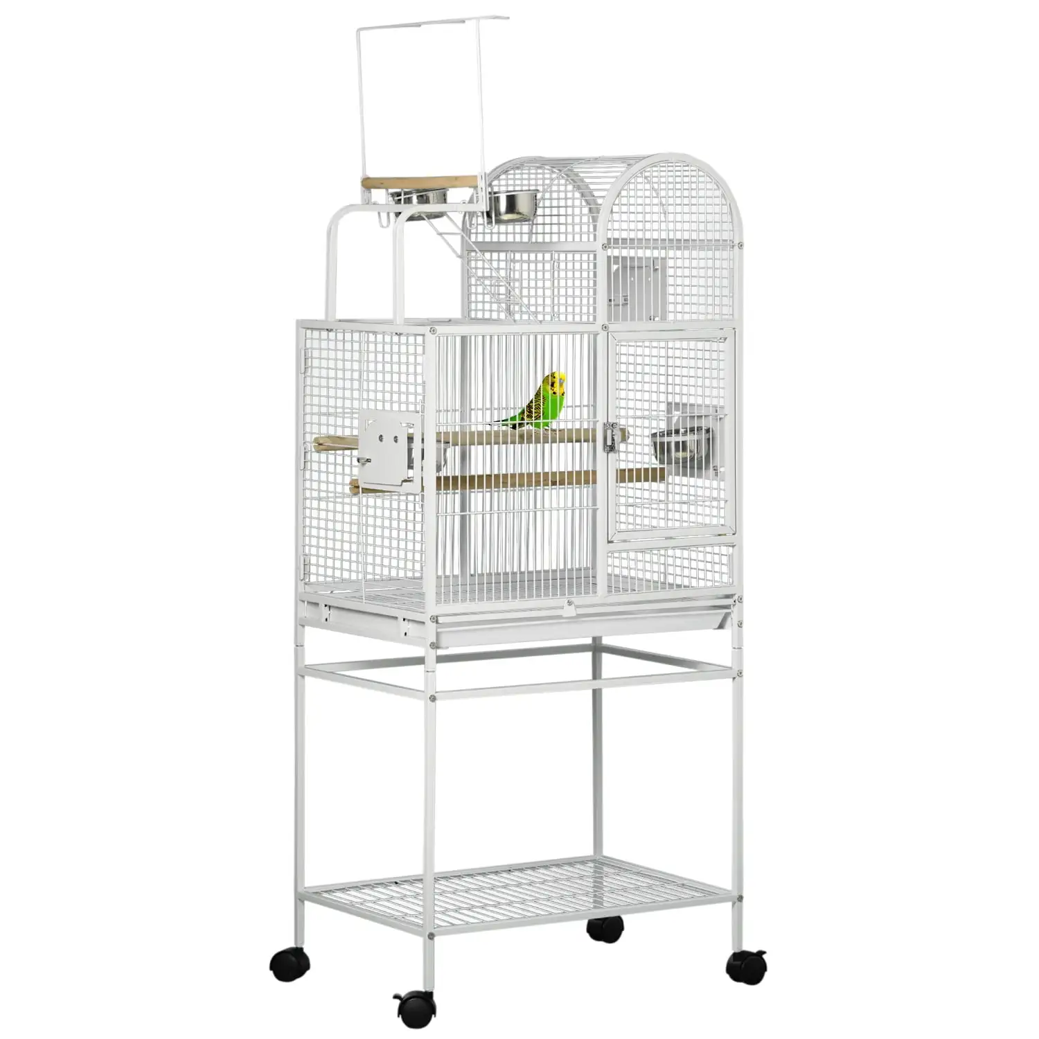 DremFaryoyo PawHut 55 Large Cage with Toy Hooks Above Top Bird Tray Food Cups Rolling Stand Bird Cage for Cockatiels Parakeets Lovebirds