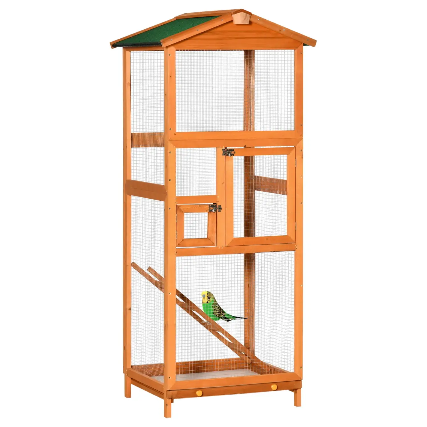 DremFaryoyo PawHut 65 Wooden Bird Cage Outdoor Aviary House for Parakeet with Pull Out Tray and 2 Doors Orange