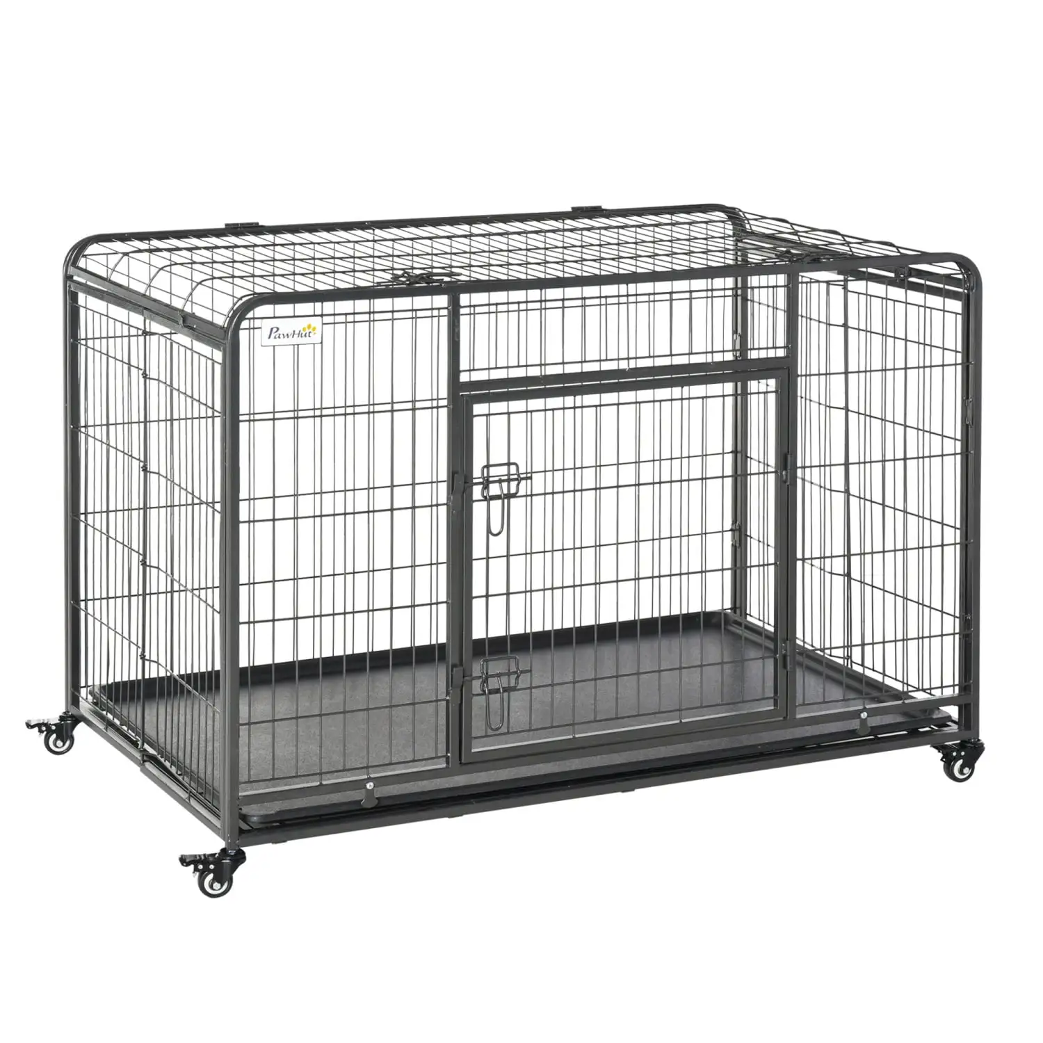 DremFaryoyo PawHut Folding Design Heavy Duty Metal Dog Cage Crate & Kennel with Removable Tray and Cover & 4 Locking Wheels Indoor/Outdoor 49