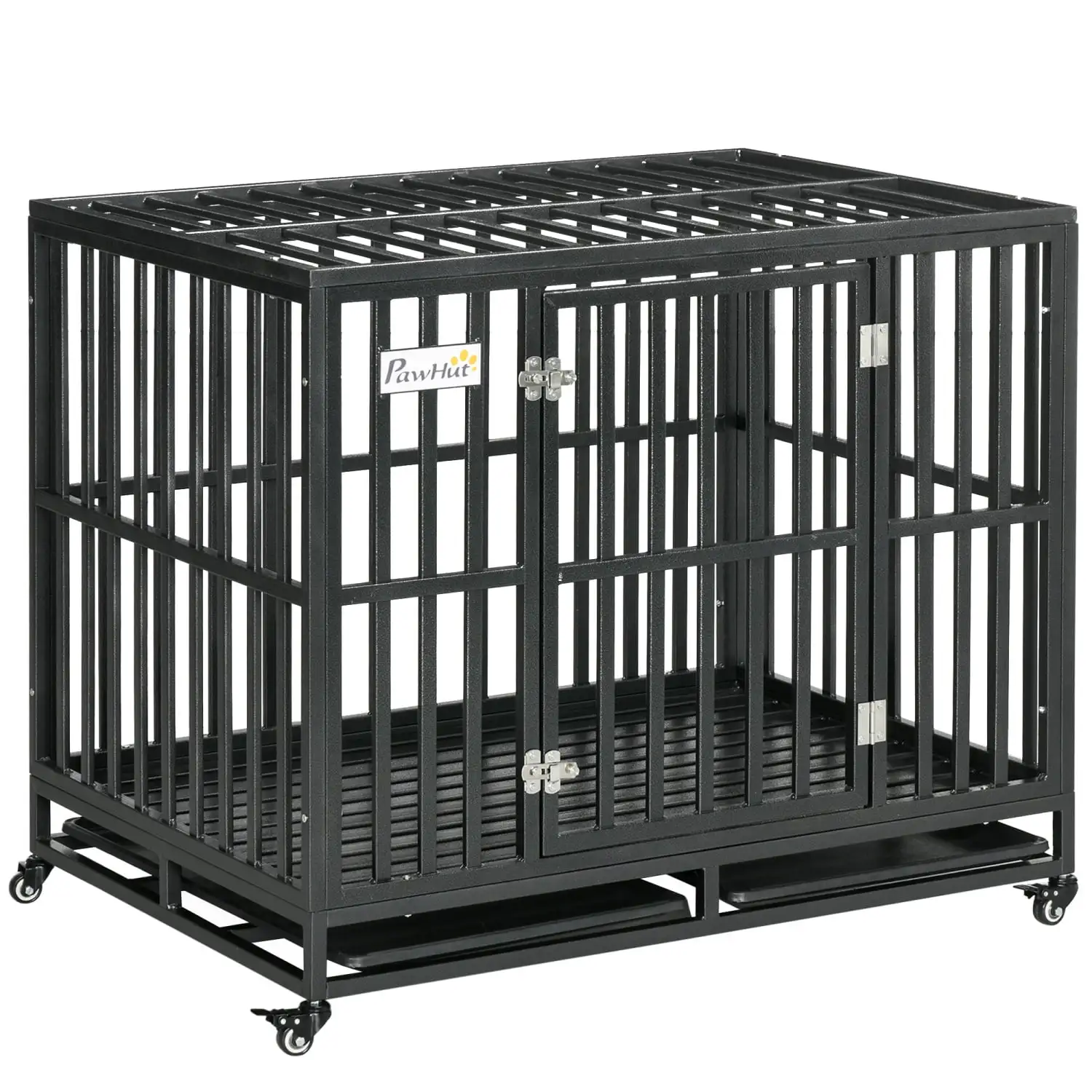 DremFaryoyo PawHut Heavy Duty Dog Crate Metal Kennel and Cage Dog Playpen with Lockable Wheels Slide-out Tray and Anti-Pinching Floor