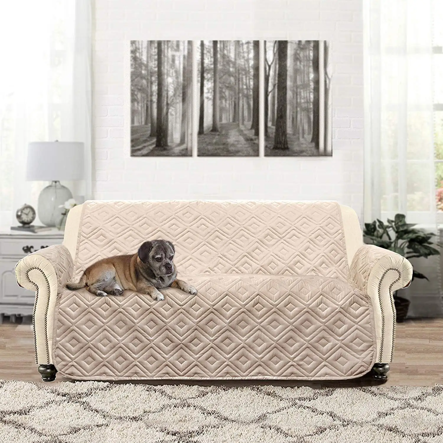 DriftAway Sofa / Loveseat Pet-Friendly Slipcovers Polyester Slipcovers. Beige