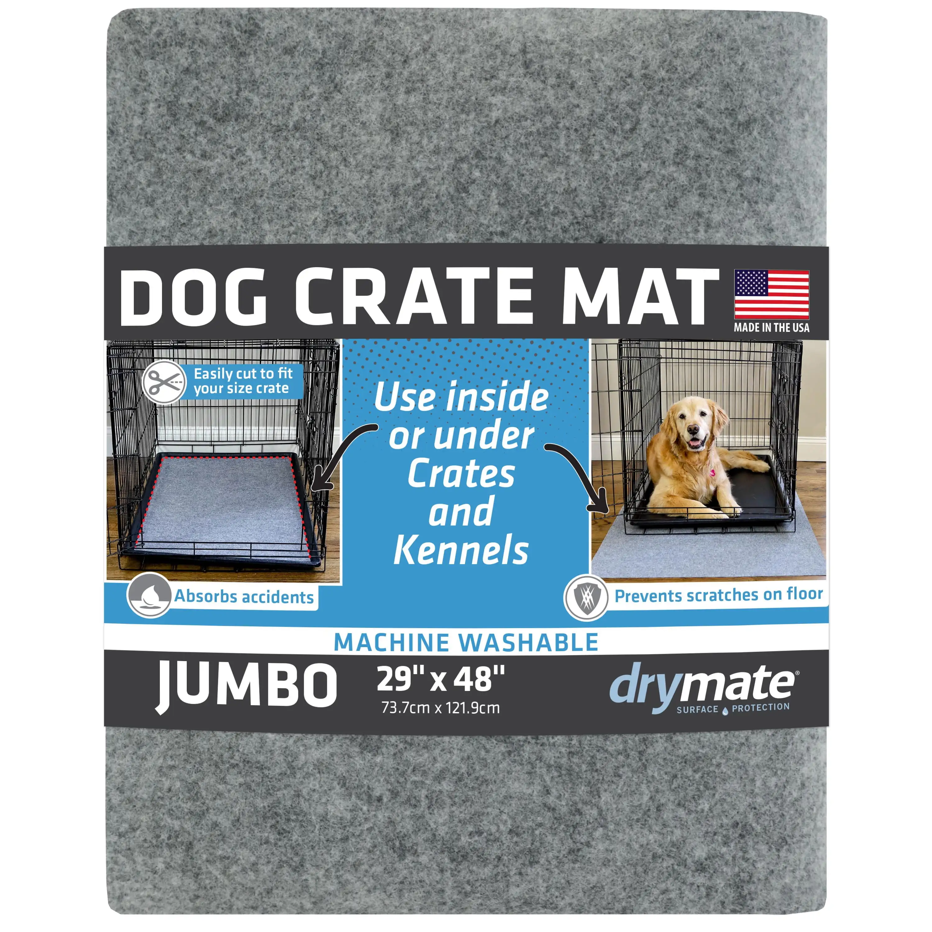 Drymate Dog Crate Mat Liner. Absorbs Urine. Waterproof. Non-Slip. Washable Puppy Pee Pad For Kennel Training - Use Under Pet Cage to Protect Floors. Thin Cut To Fit Design (Light Grey)(29x48)