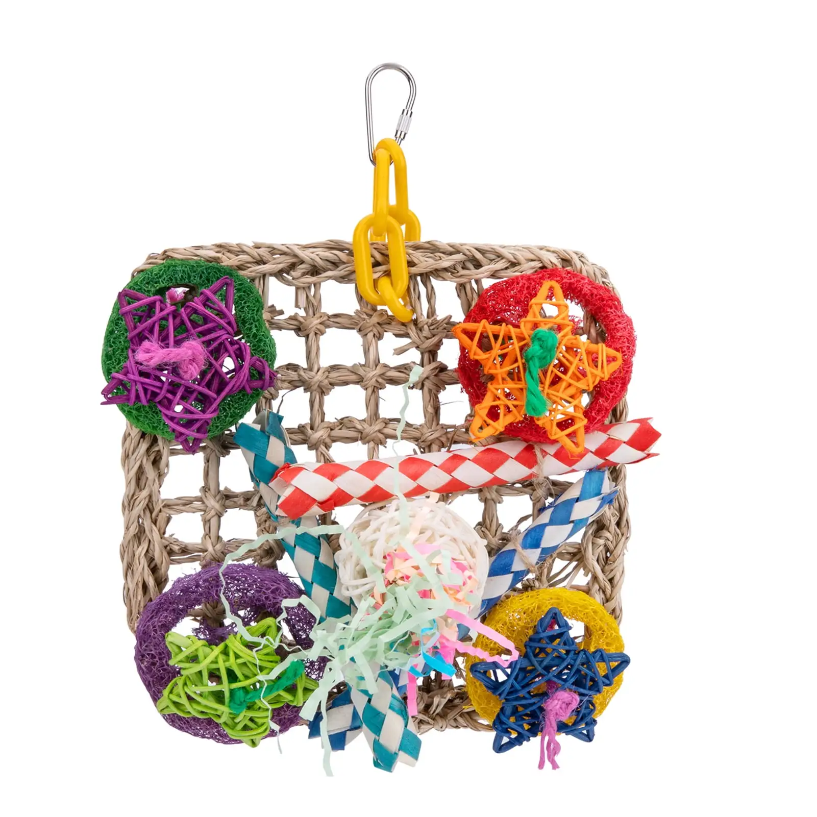 Duixinghas Bird Chew Toy Colorful Five-pointed Star Shredded Paper Accessories Weaved Net Parrot Hanging Net Bite Toy Bird Suppiles