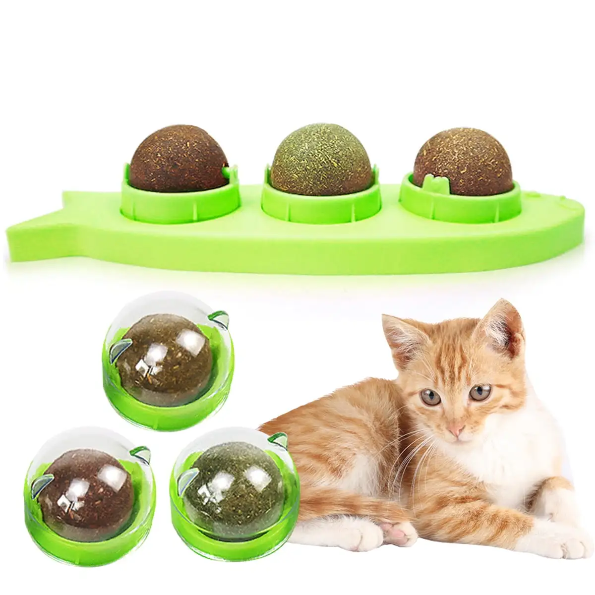 Dupashio Natural Catnip Wall Balls 3 In 1 Catnip Edible Balls Rotatable Catnip Balls Self-Adhesive Catnip Ball Toys Cat Grass Sna