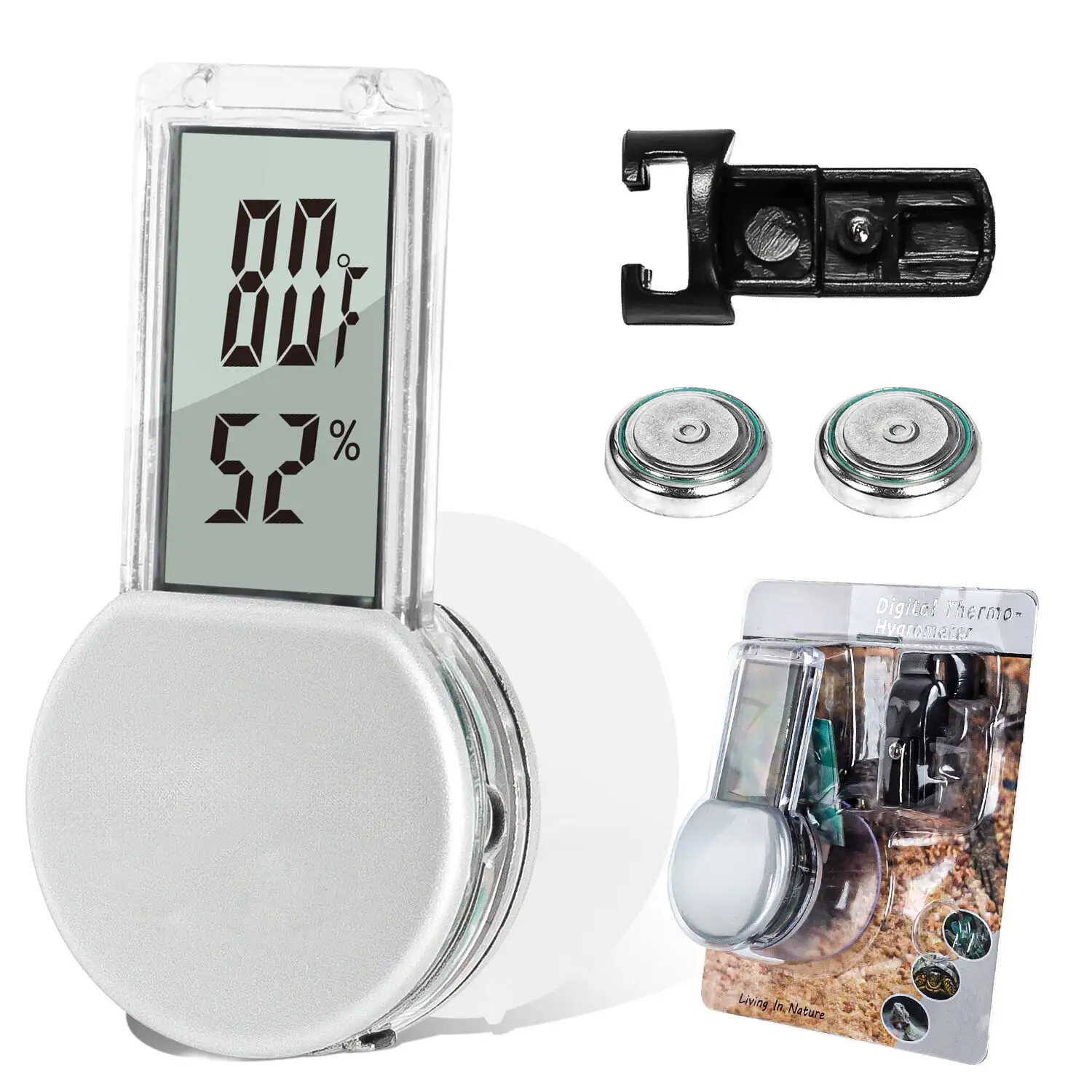 ECOSUB Digital Reptile Thermometer Hygrometer. Reptile Tank Thermometer with LCD Display. White