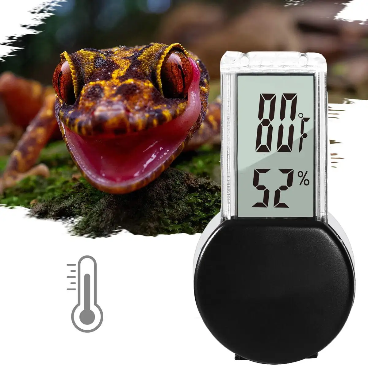 ECOSUB Reptile Digital Thermometer Hygrometer with Accurate LCD Display. with Suction Cup. Black