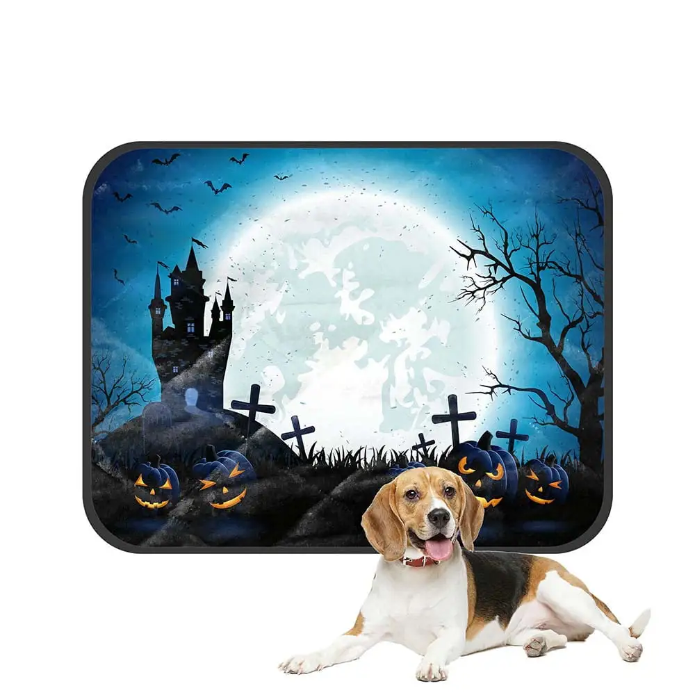 ECZJNT Halloween Pumpkins Dark Castle Blue Moon Pet Dog Cat Bed Pee Pads Mat Cushion Potty Dogsblankets Crate Bed Kennel 14x18 inch