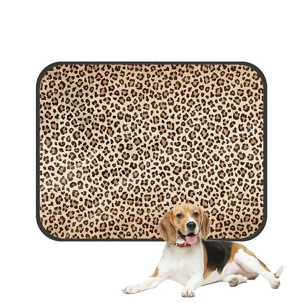 ECZJNT Leopard Texture Brown Beige With Darker Border Pet Dog Cat Bed Pee Pads Mat Cushion Potty Dogs Blankets Crate Bed Kennel 14x18 inch