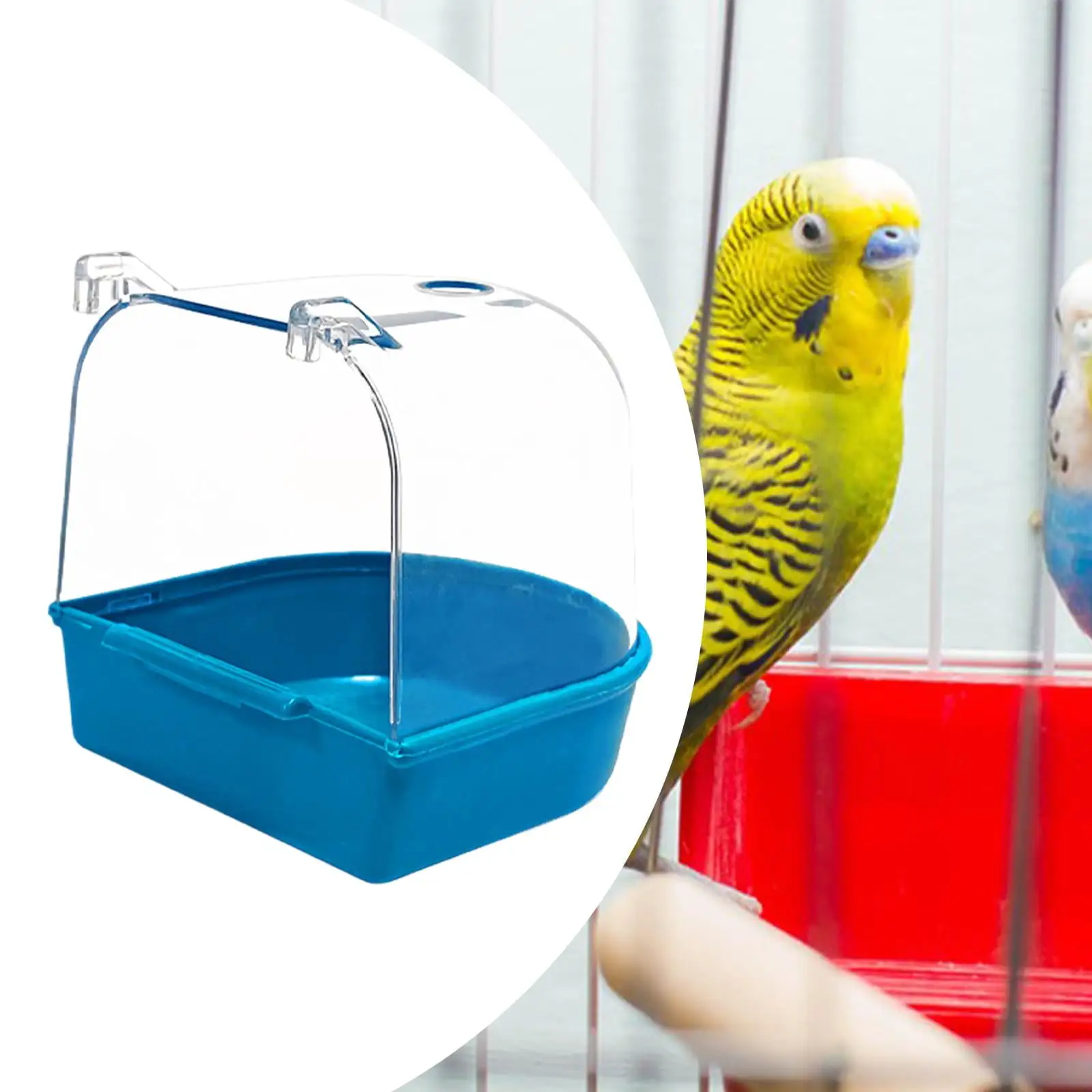 EHJRE Bird Bath Box Hanging Bath Tub Easy to Clean Pet Bird Bath Box Parrot Bath Shower Case with Hooks for Budgerigar Canary Budgie Blue