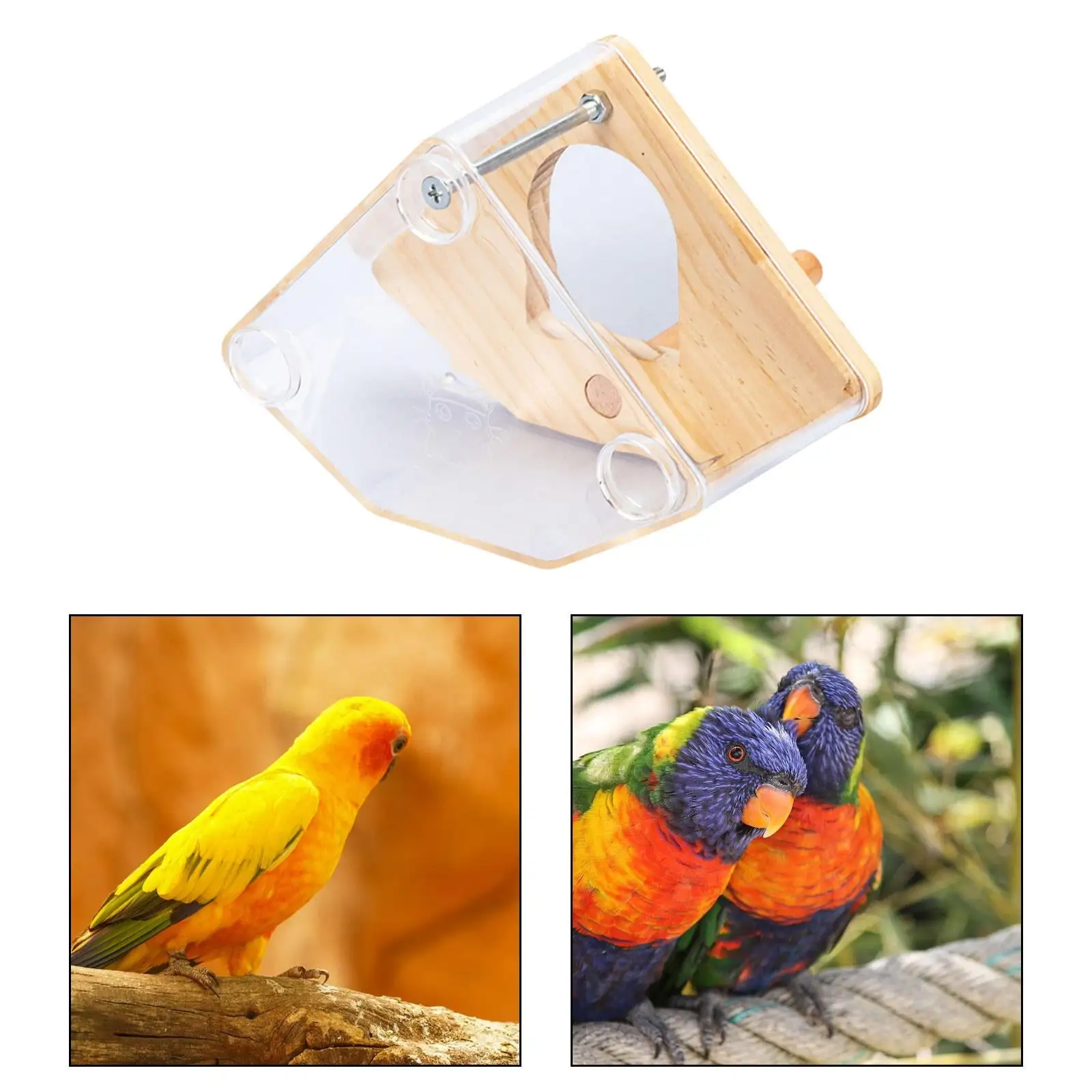 EHJRE Bird Breeding Box Bird Acrylic Birds Hut Hideout Wood Birdhouse Cage Accessories for Small Medium Birds Cockatiel clear