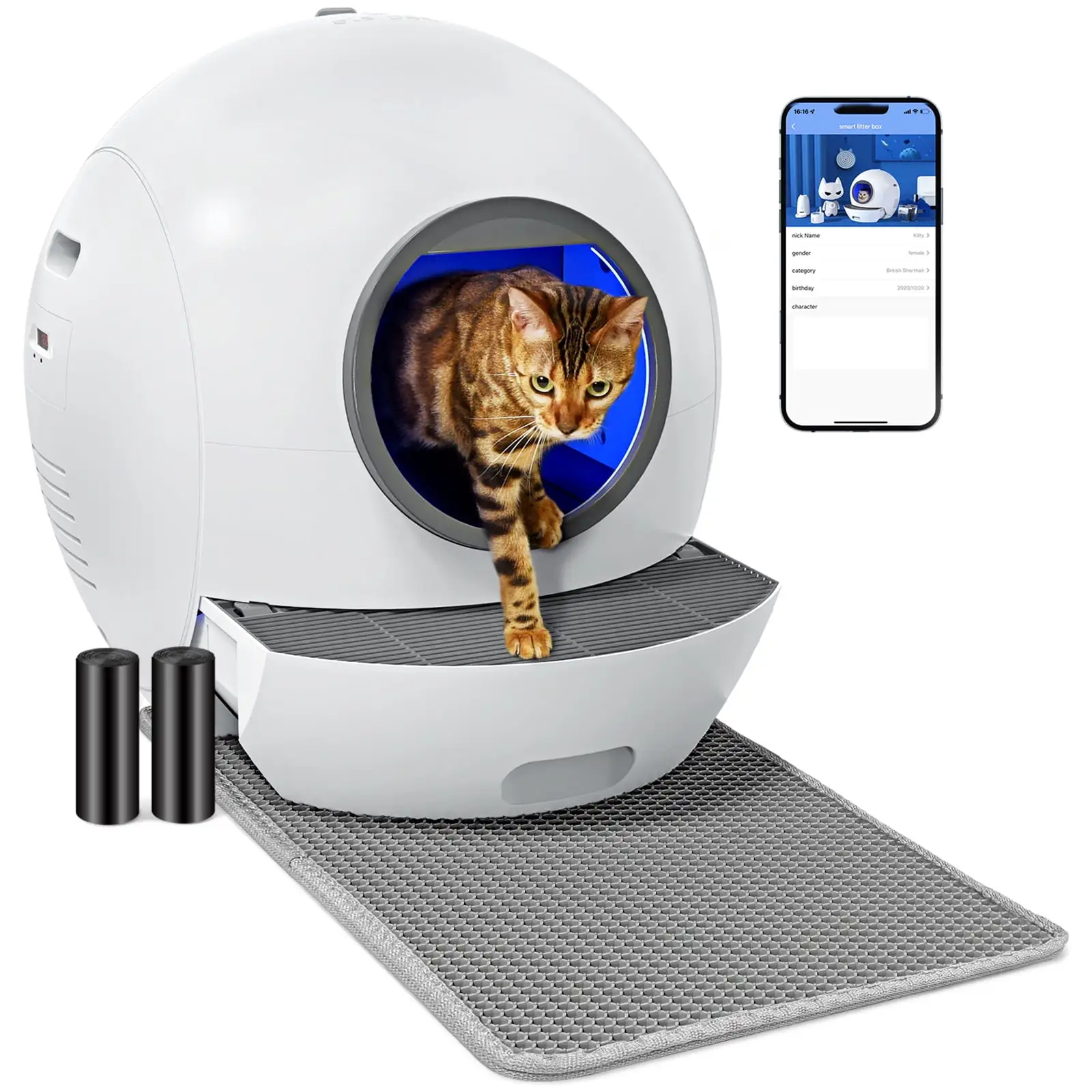 ELS PET Self Cleaning Cat Litter Box. Extra Large Automatic Cat Litter Tary w/ Mat for Multiple Cats