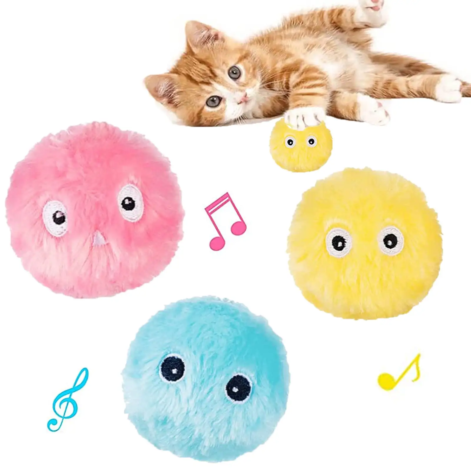 ESCHEN 3Pcs Cat Toy Balls. Fluffy Plush Cat Toys Interactive Chirping Balls for Indoor Cat. Kitten Catnip Balls Squeaky Cat Kicker Toy with Bird Frog Cricket Sound