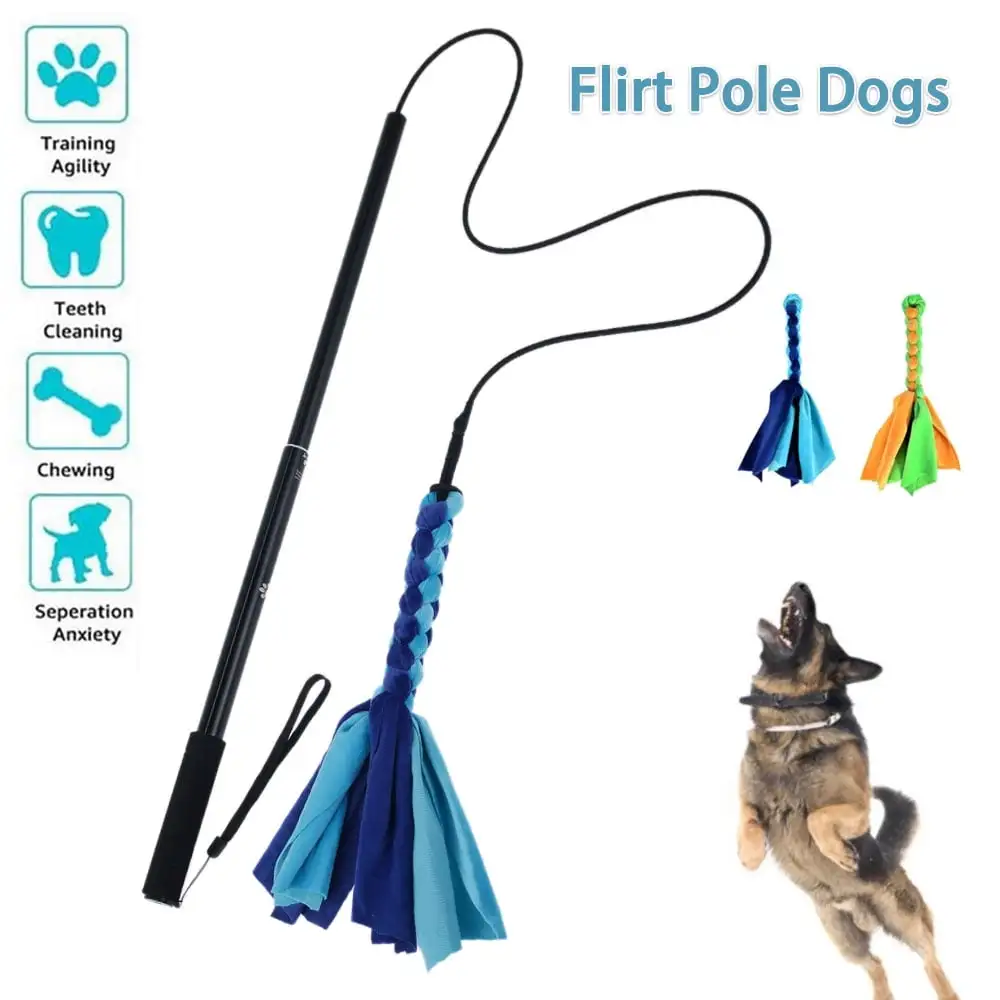 EUWBSSR Dog Flirt Pole.Extendable Flirt Pole with 2pcs Braided Rope Tugs.Pet Interactive Chasing Tail Teaser Wand Training Chewing Rope for Dog Outdoor Entertainment. Train and Exercise