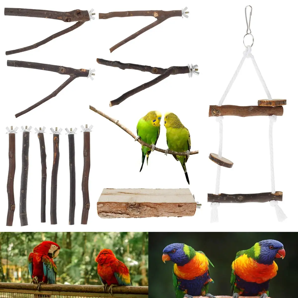 EUWBSSR Parrot Bird Perches Natural Wood Bird Standing Stick Parrot Perch Stand Platform Wooden Exercise Climbing Paw Grinding Toy Birdcage Accessories for Parakeet Parrot Budgie Lovebirds