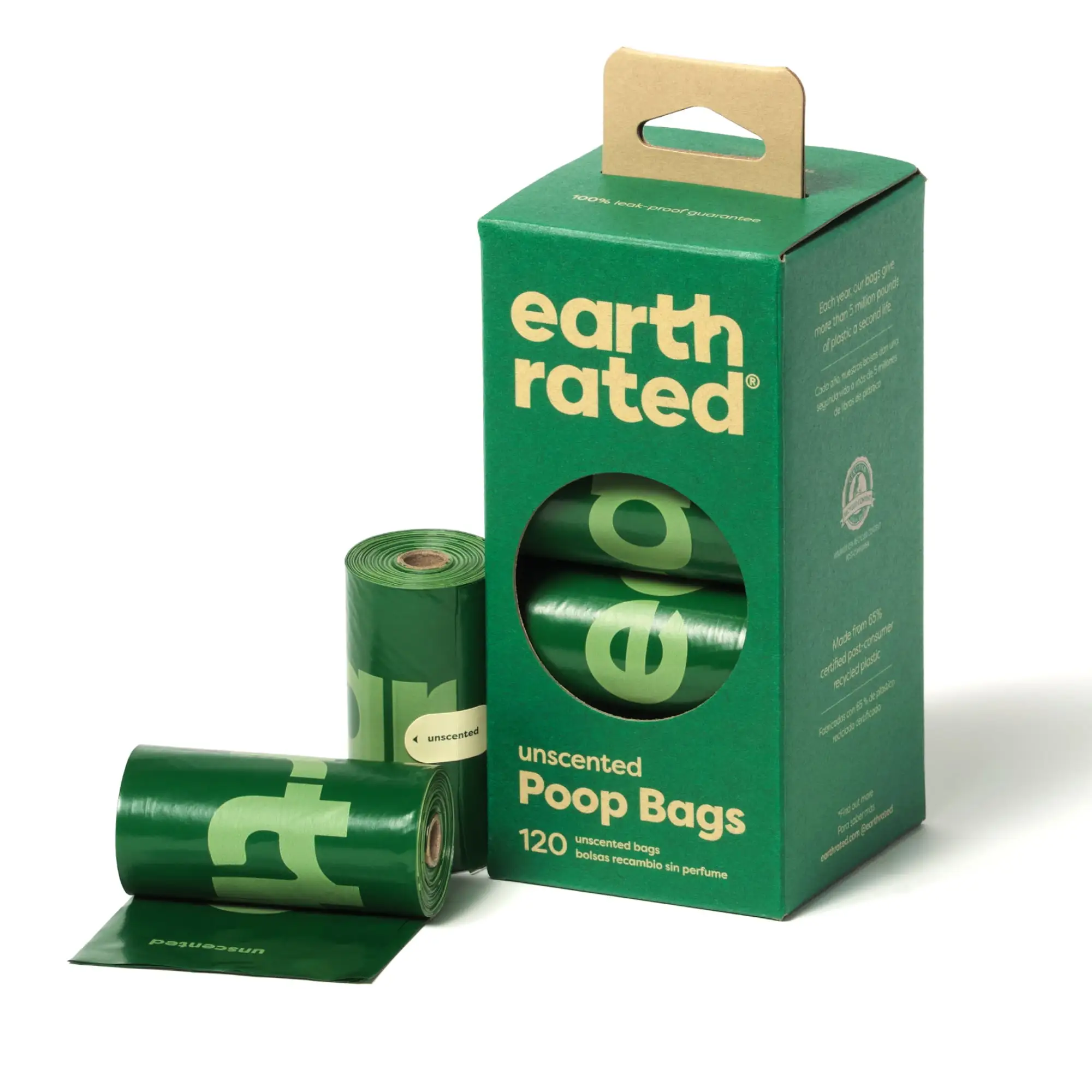 Earth Rated Unscented Poop Bags on 8 Refill Rolls. 120 Count