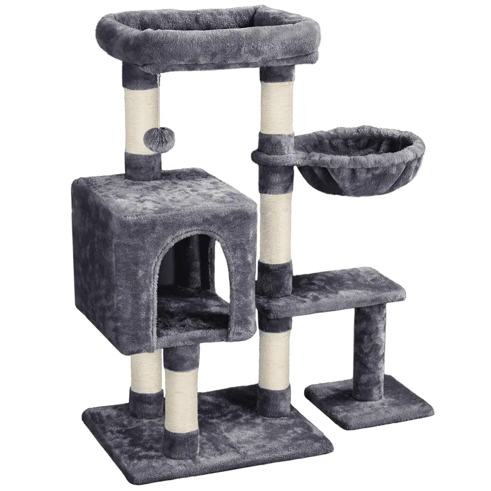 Easyfashion 4-Level Plush Cat Tree Cat Pet Scratching Stand with Condo. Dark Gray