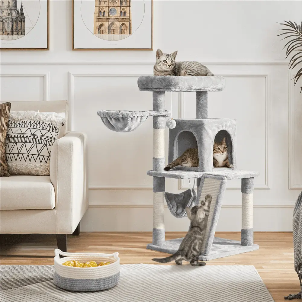 Easyfashion 40'' Height Cat Tree with Scratching Board/Posts. Light Gray