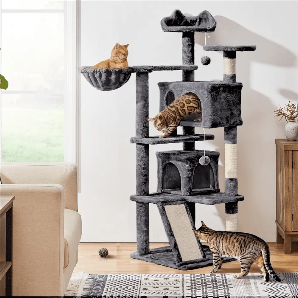 Easyfashion 57 Cat Tree Tower with Scratching Post Tower. Dark Gray