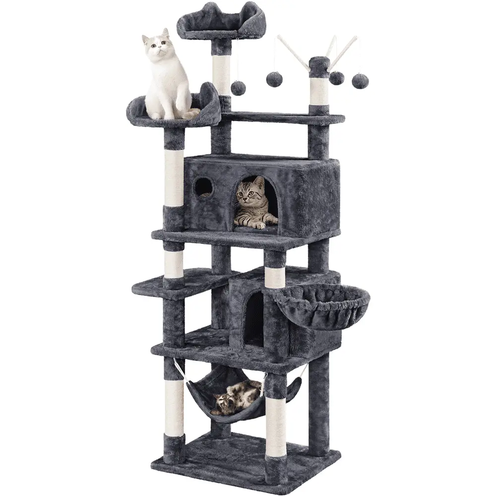 Easyfashion 67'' H Multi-Level Cat Tree Cat Tower with Condos. Dark Gray