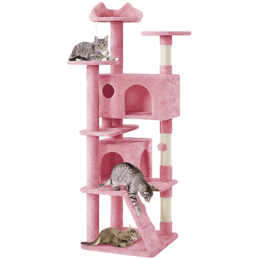 Easyfashion 70 Cat Tree Condo with 3 Platform & 3 Scratching Posts. Pink