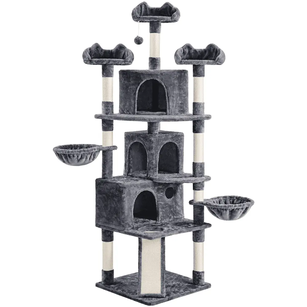 Easyfashion 76.5inch Large Cat Tree Tower with 3 Condos. Dark Gray